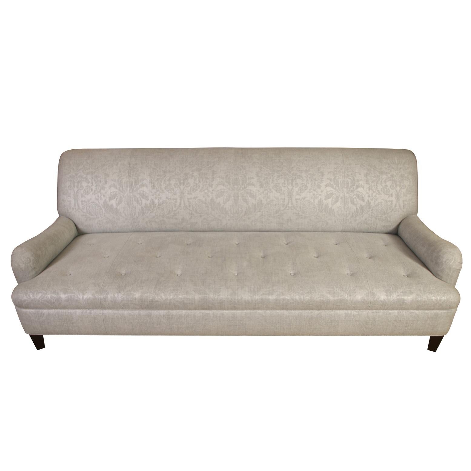20th Century Silver Jacquard Sofa With Tufted Seat For Sale