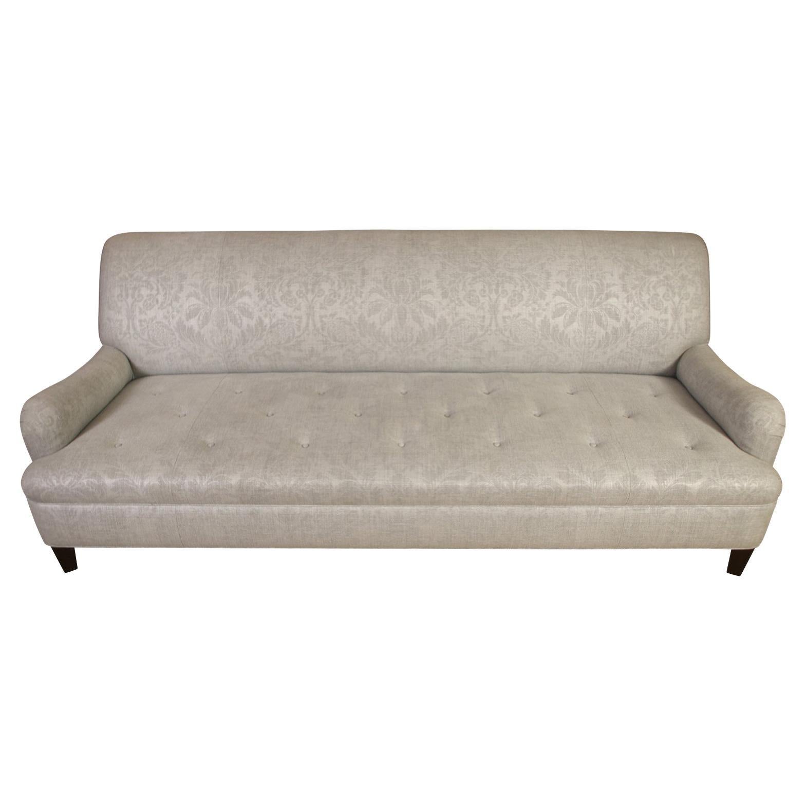 Silver Jacquard Sofa With Tufted Seat For Sale