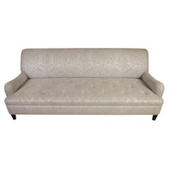 Vintage Silver Jacquard Sofa With Tufted Seat