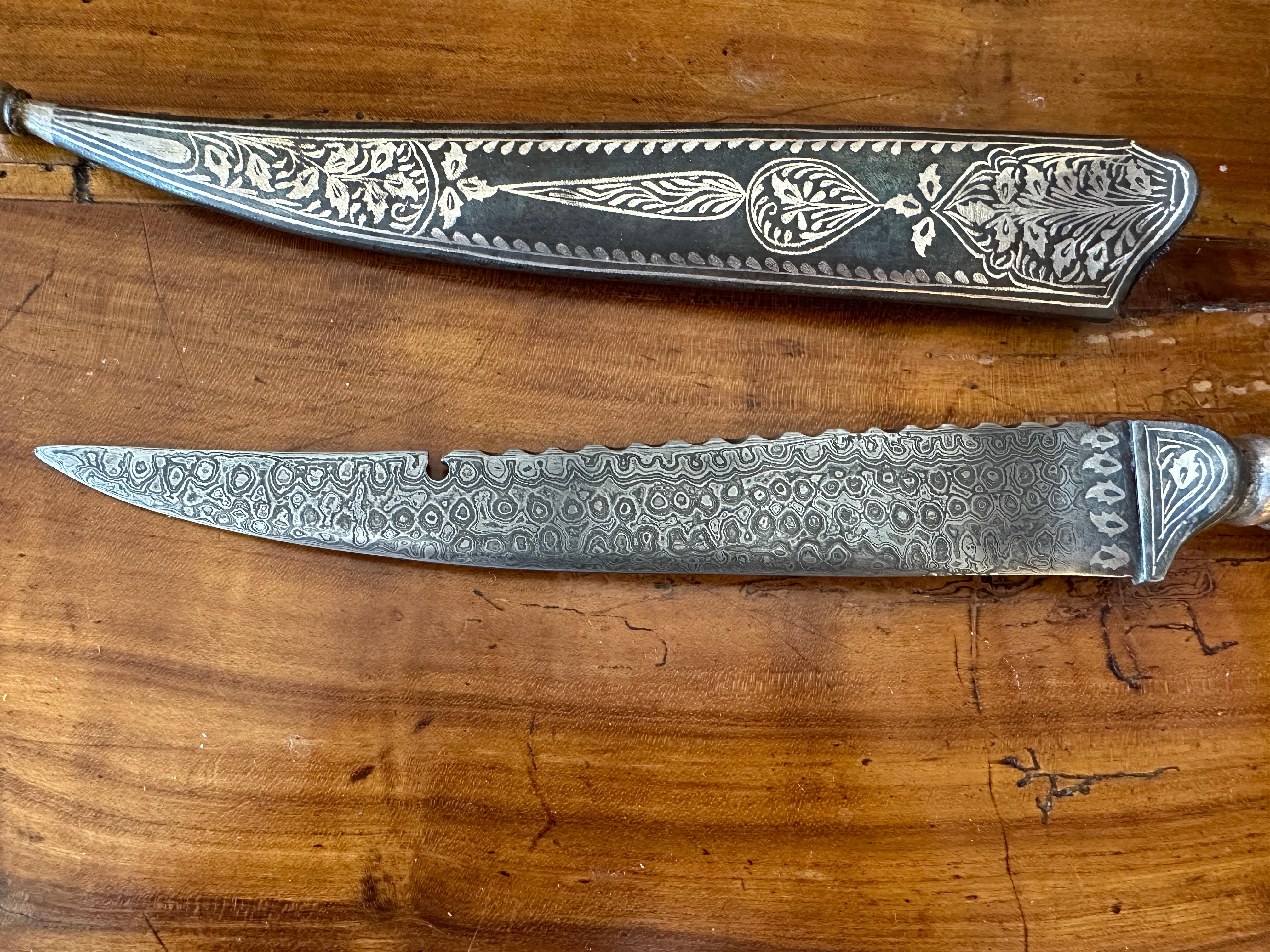 Turkish Silver “Jambiya” or Curved Dagger With Its Sheath For Sale