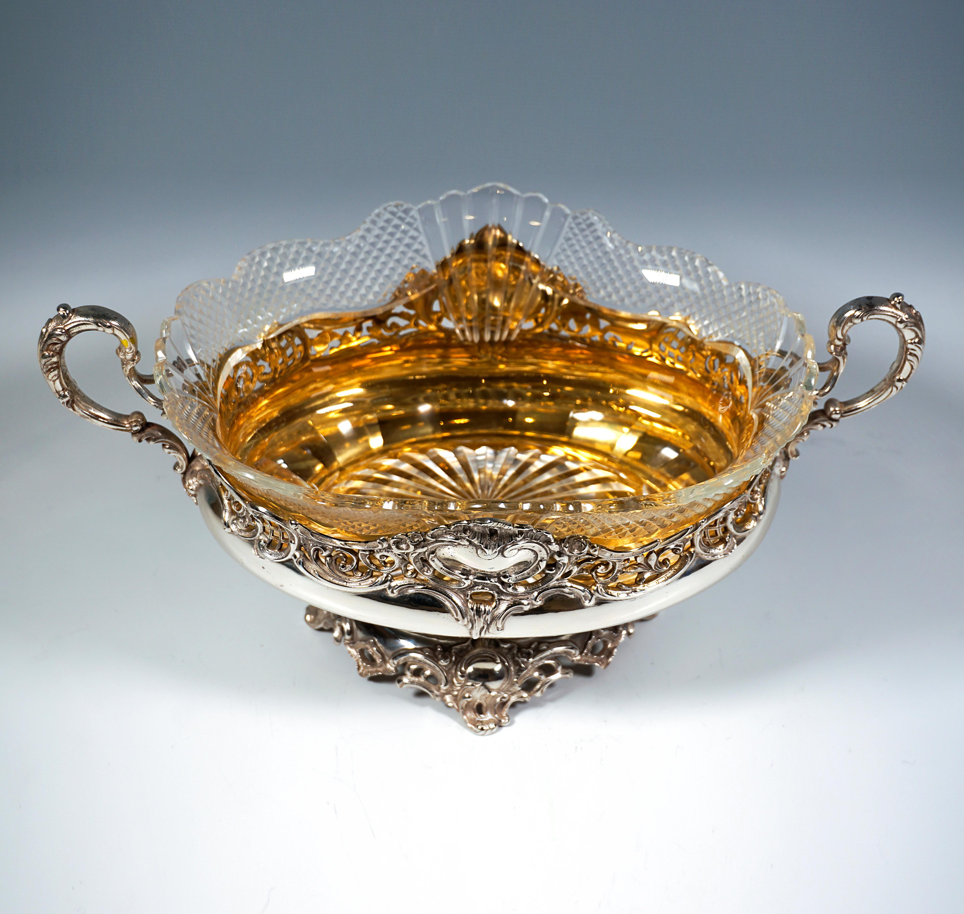 Rococo Revival Silver Jardiniere With Artfully Cut Glass Insert, Wilkens & Sons Germany, 1894 For Sale