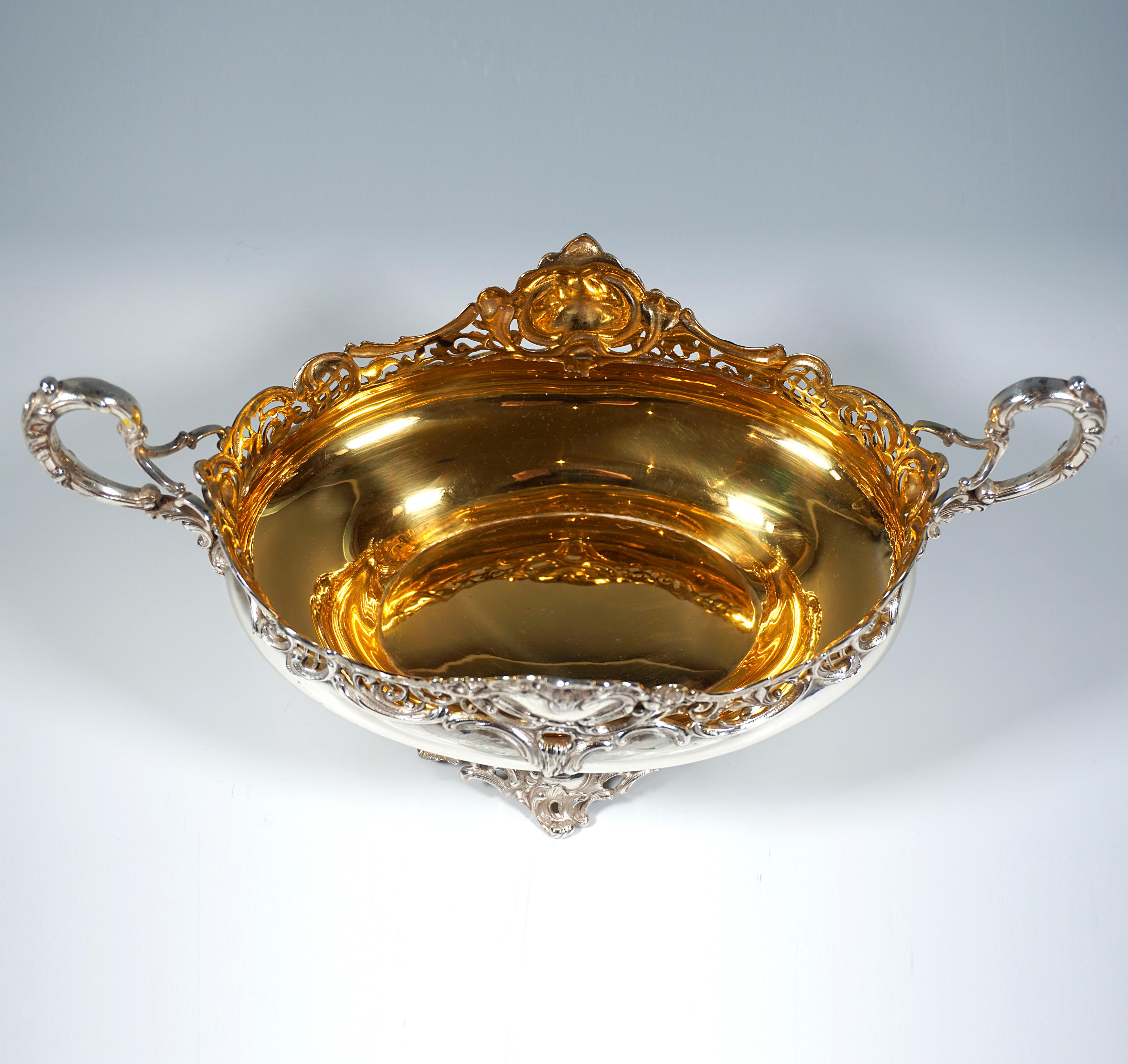 Hand-Crafted Silver Jardiniere With Artfully Cut Glass Insert, Wilkens & Sons Germany, 1894 For Sale