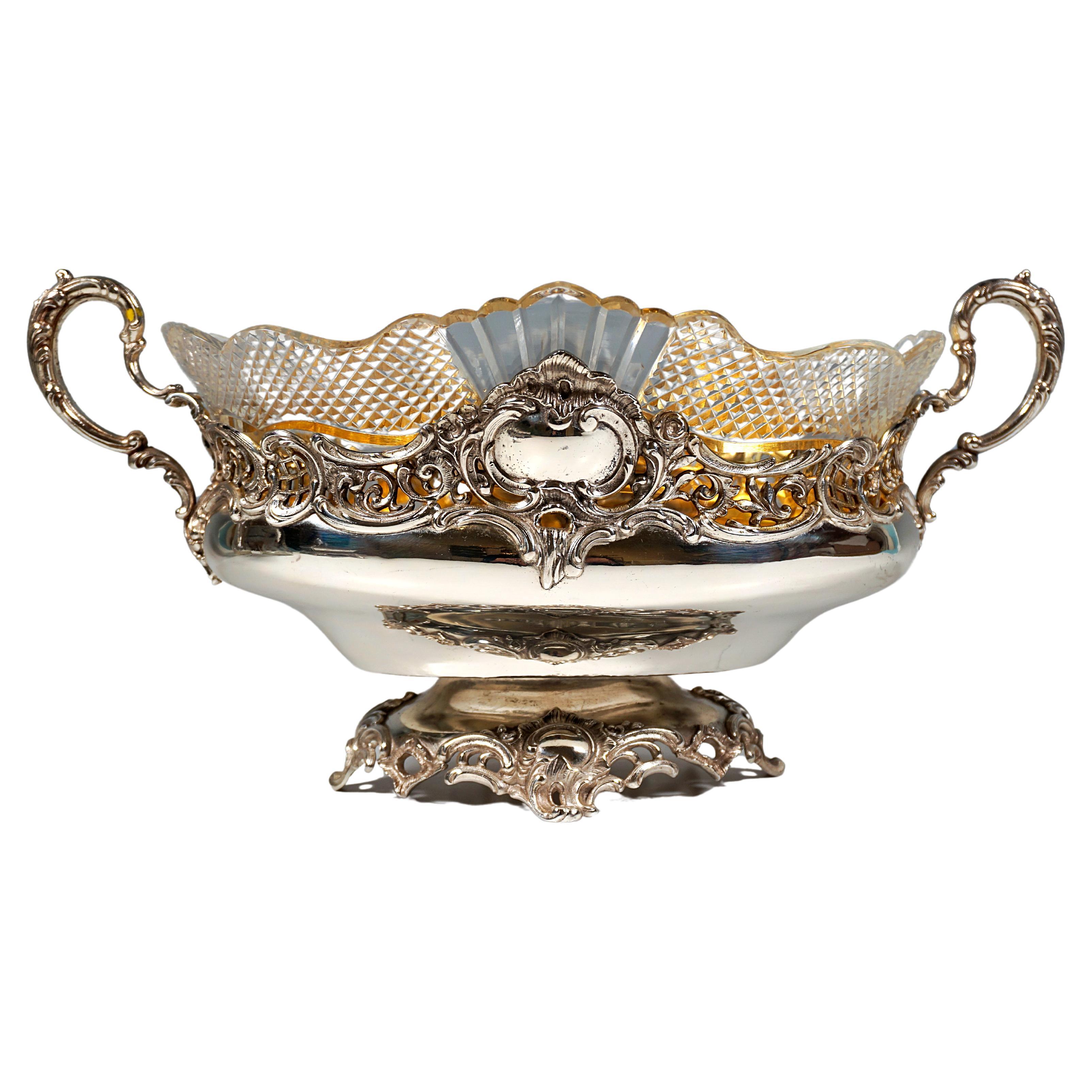 Silver Jardiniere With Artfully Cut Glass Insert, Wilkens & Sons Germany, 1894 For Sale