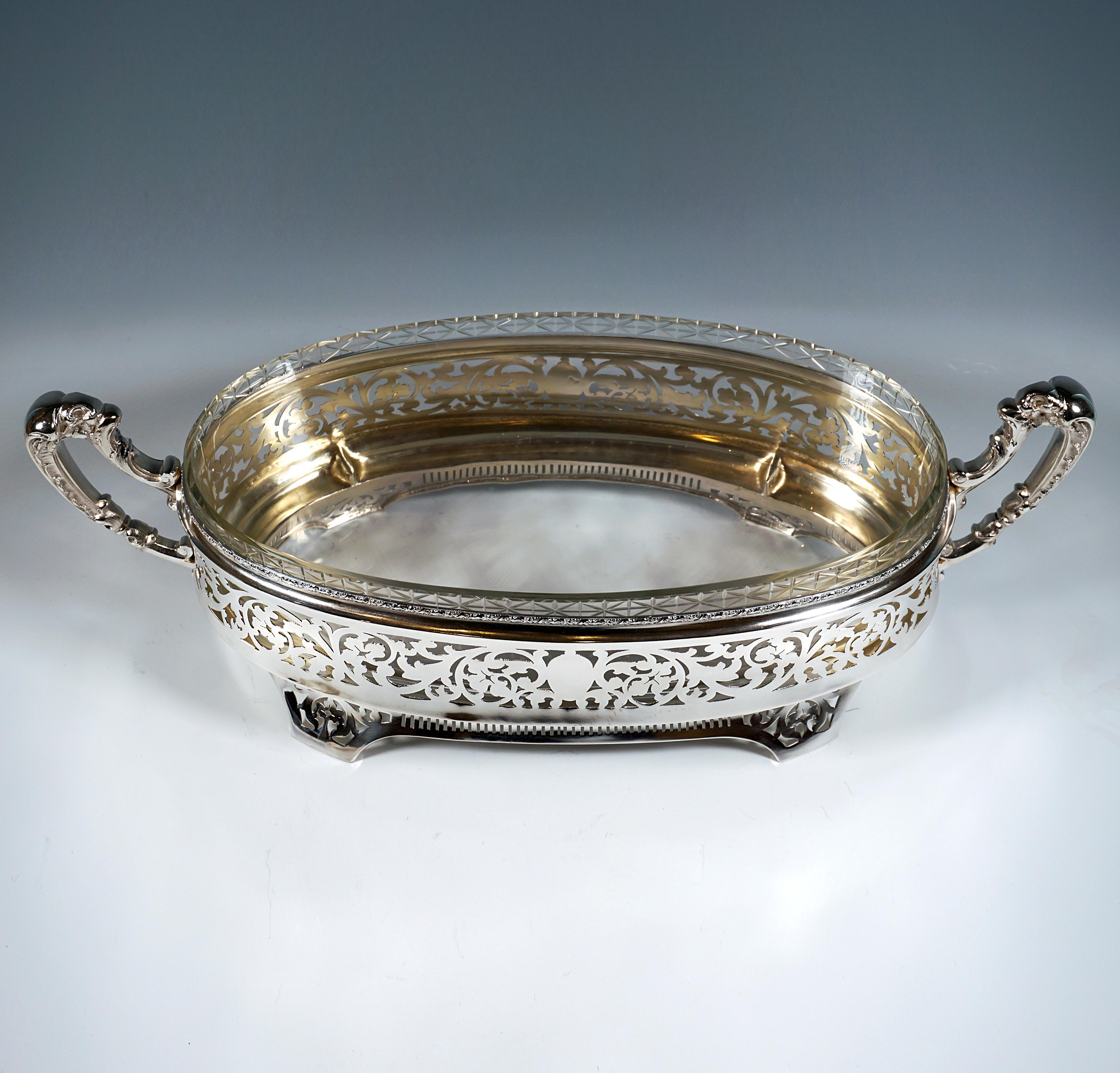 Art Deco Silver Jardinière With Floral Openwork And Glass Insert, Vienna, Circa 1925 For Sale