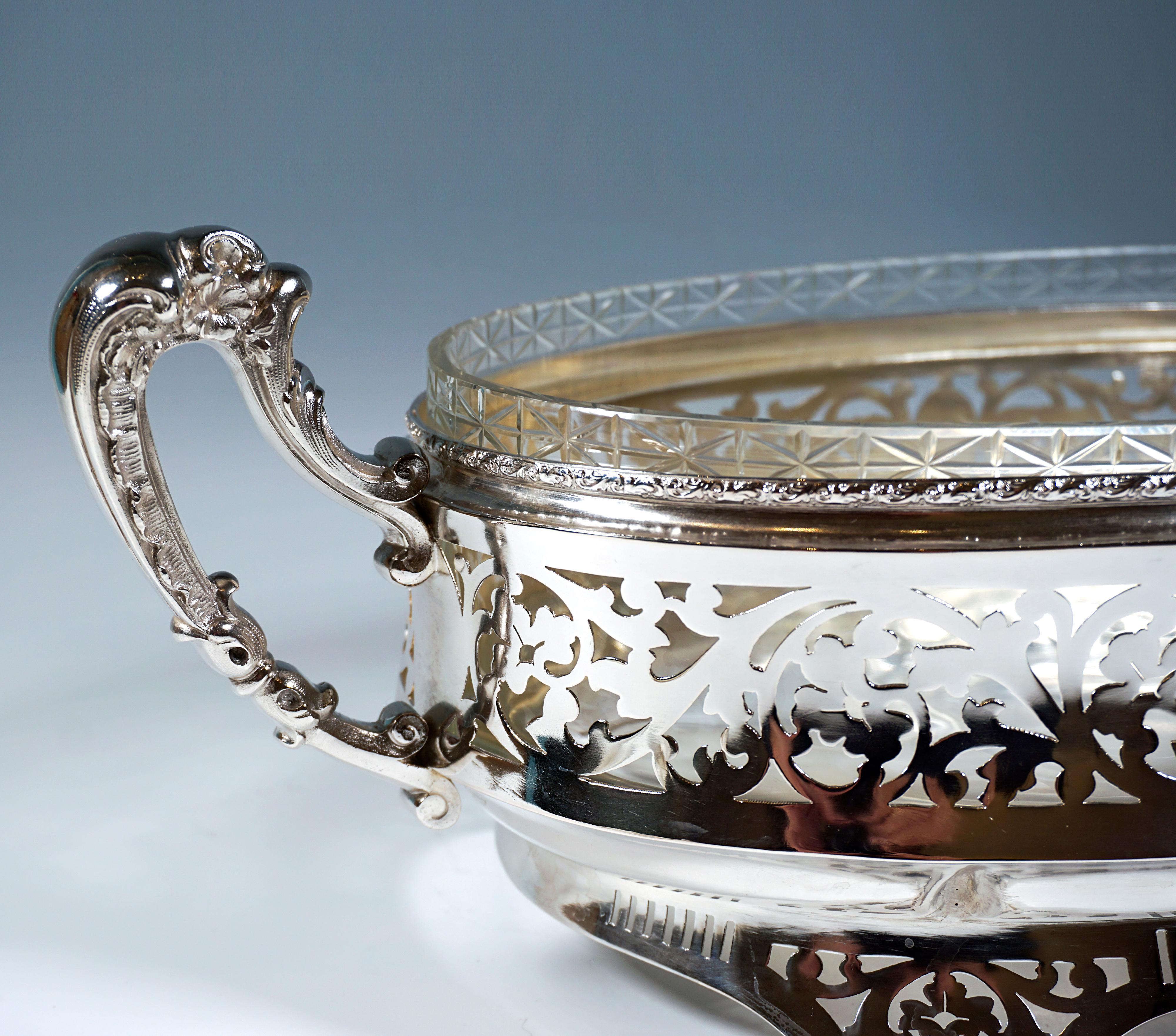 Austrian Silver Jardinière With Floral Openwork And Glass Insert, Vienna, Circa 1925 For Sale