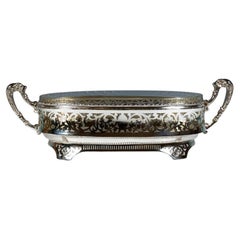 Antique Silver Jardinière With Floral Openwork And Glass Insert, Vienna, Circa 1925