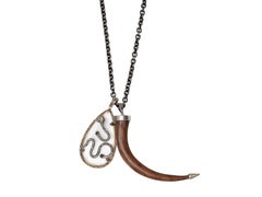 Silver Jennifer Miller Snake Motif Pave Diamond Horn Pendant Necklace