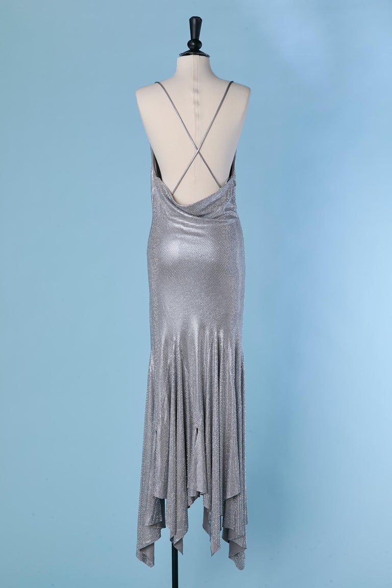 Silver jersey backless draped evening dress with rhinestone ALEXANDRE  VAUTHIER For Sale at 1stDibs