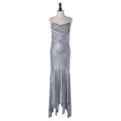 Silver jersey backless draped evening dress with rhinestone ALEXANDRE VAUTHIER
