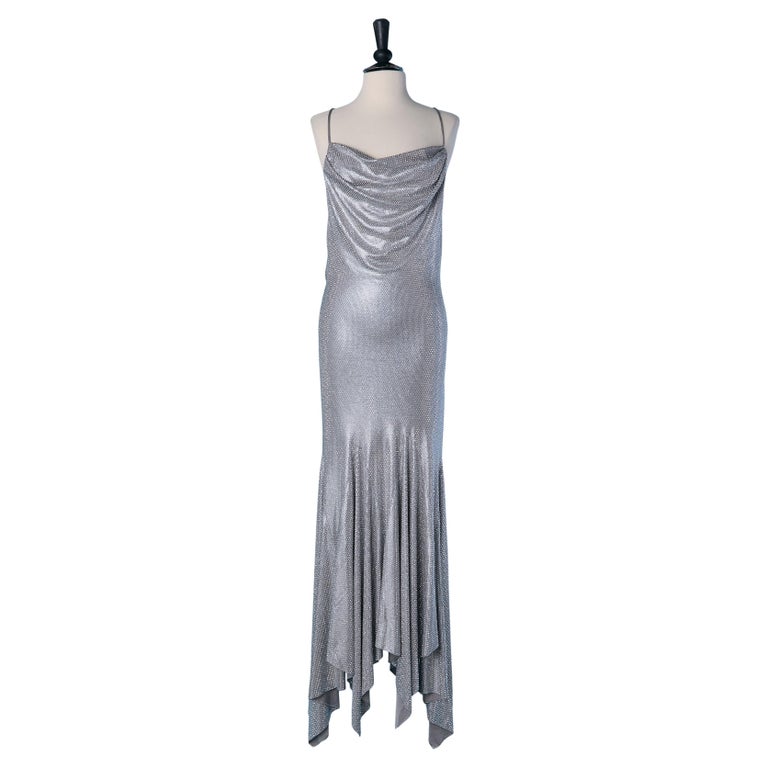 Silver jersey backless draped evening dress with rhinestone ALEXANDRE  VAUTHIER