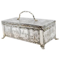 Silver jewelry box with engraving revealed in an idyllic moment