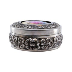 Silver jewelry box with gallant scene in relief enamel on the removable lid