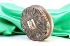 Silver jewelry box with reliefs, gold friezes and limoges lady on lid