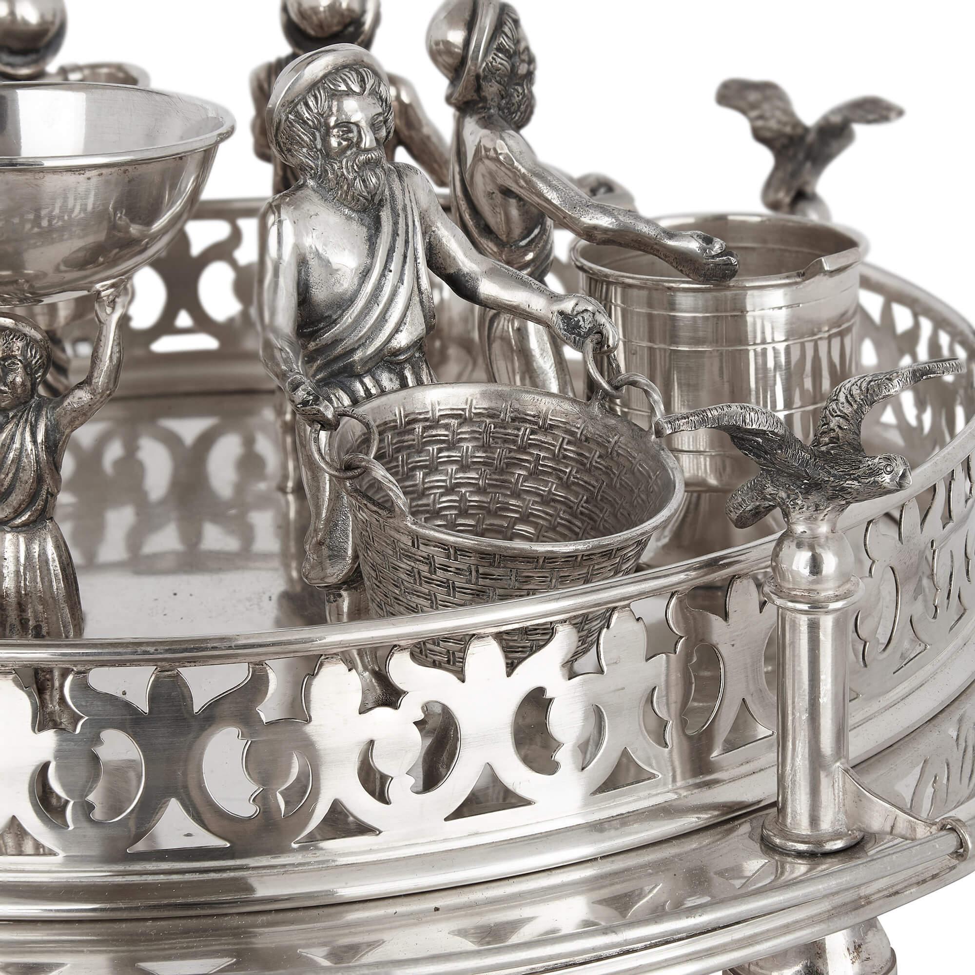 Modern Silver Jewish Multi-Tiered Passover Seder Tray For Sale