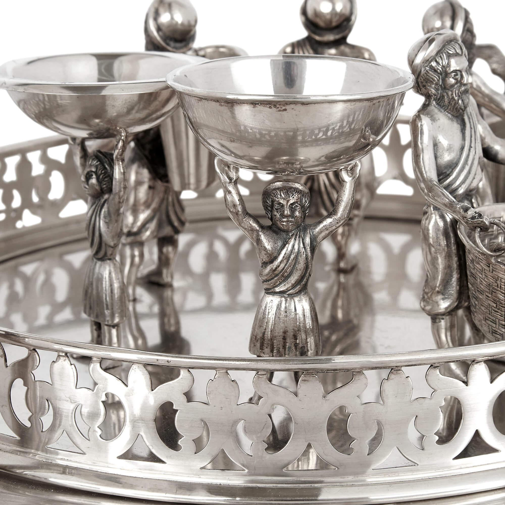 European Silver Jewish Multi-Tiered Passover Seder Tray For Sale