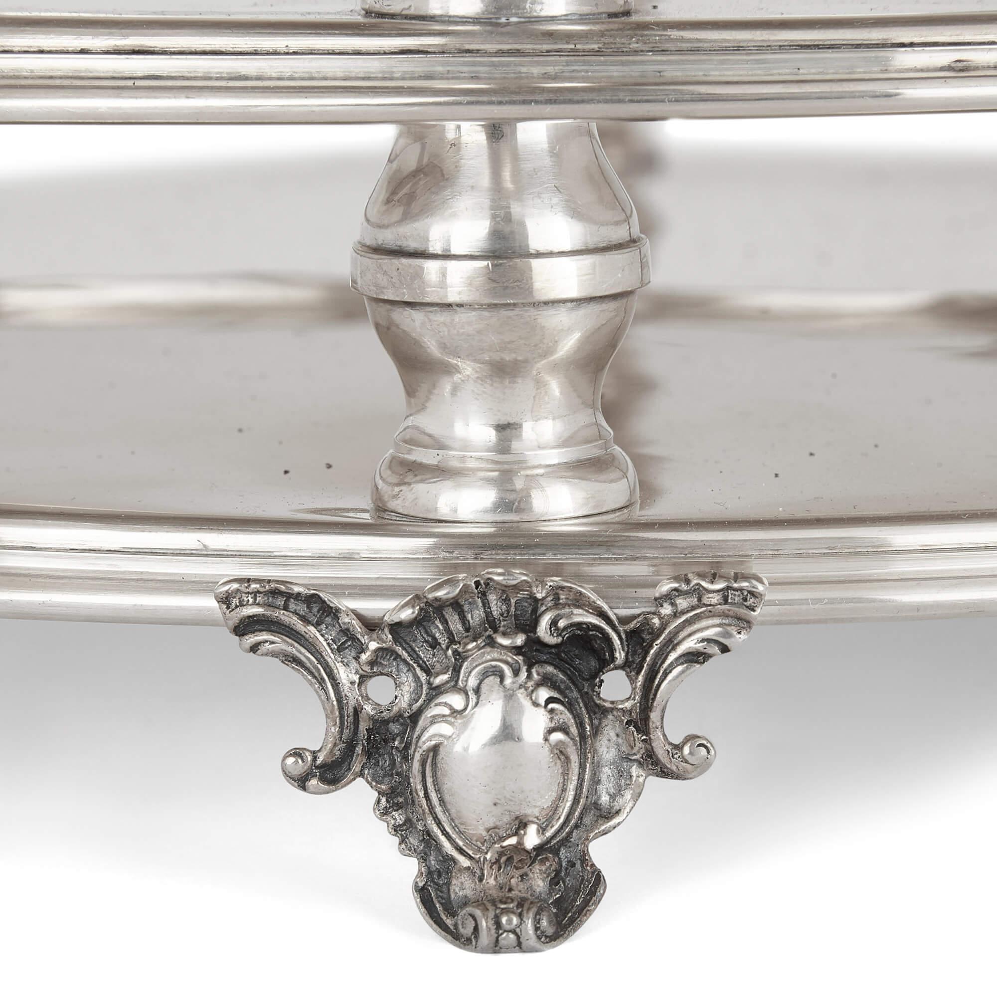 Bandeja judía de plata con varios niveles para el séder de Pascua judía Silver en venta