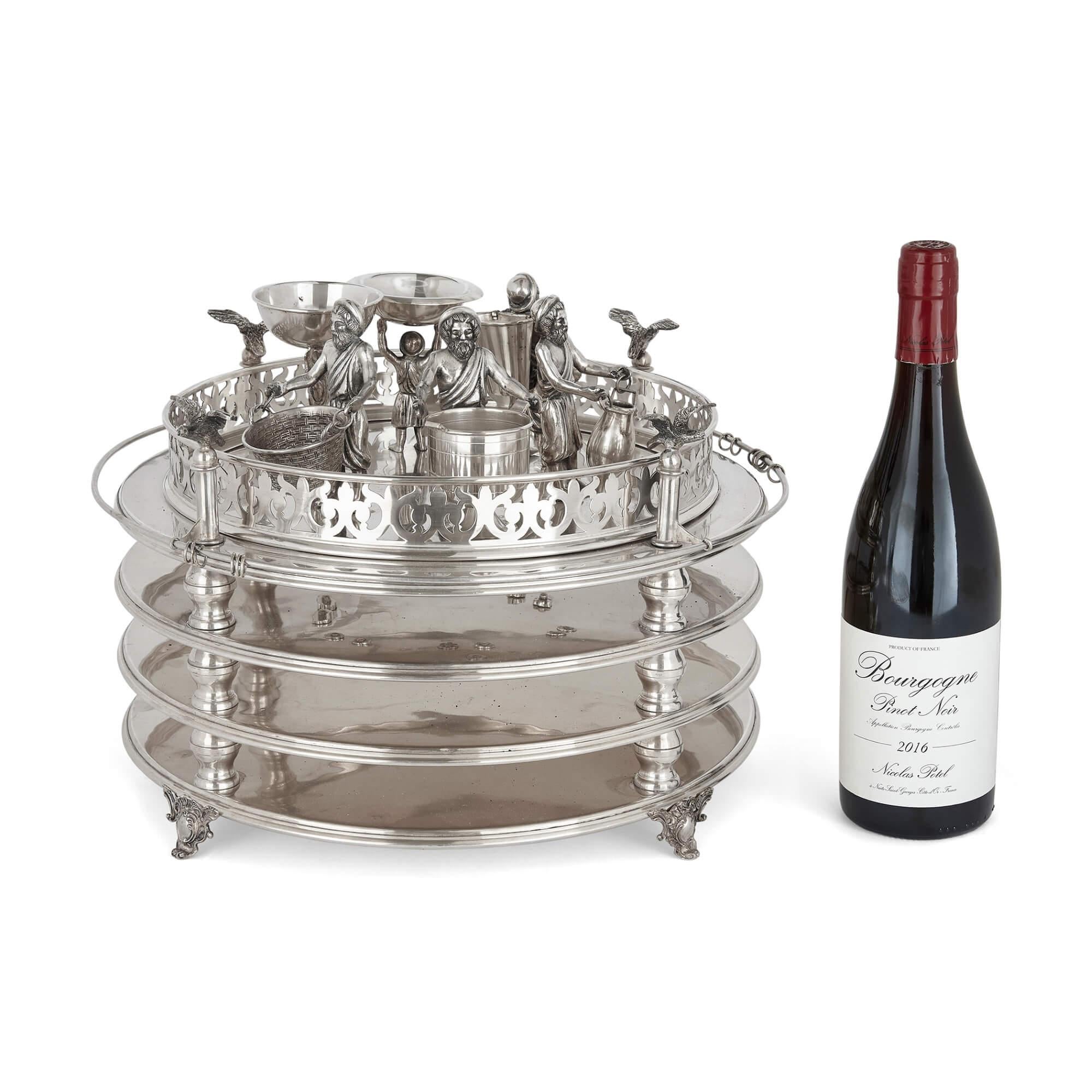 Silver Jewish Multi-Tiered Passover Seder Tray For Sale 1