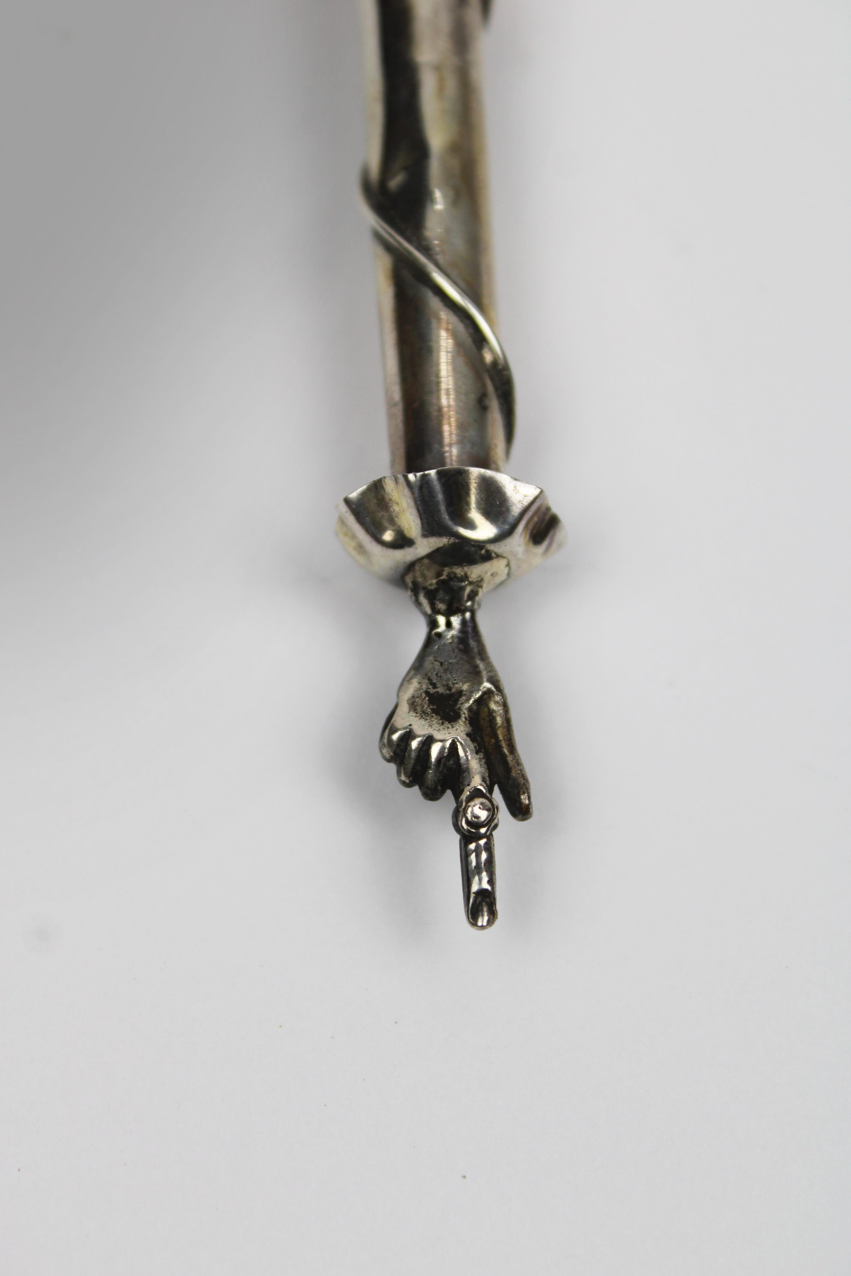 Russian Silver Jewish Torah Pointer Yad Turquoise stone St Petersburg 1844 Russia For Sale