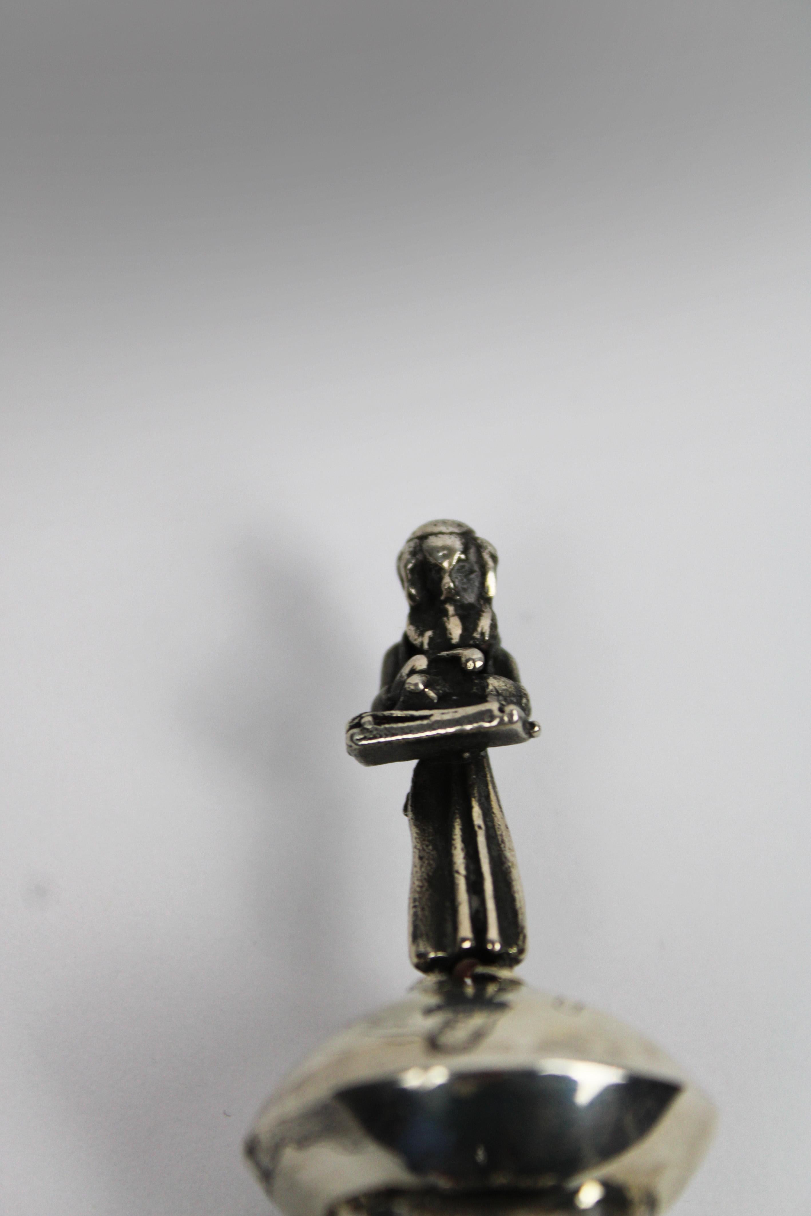 Hand-Crafted Silver Jewish Torah Pointer Yad Turquoise stone St Petersburg 1844 Russia For Sale