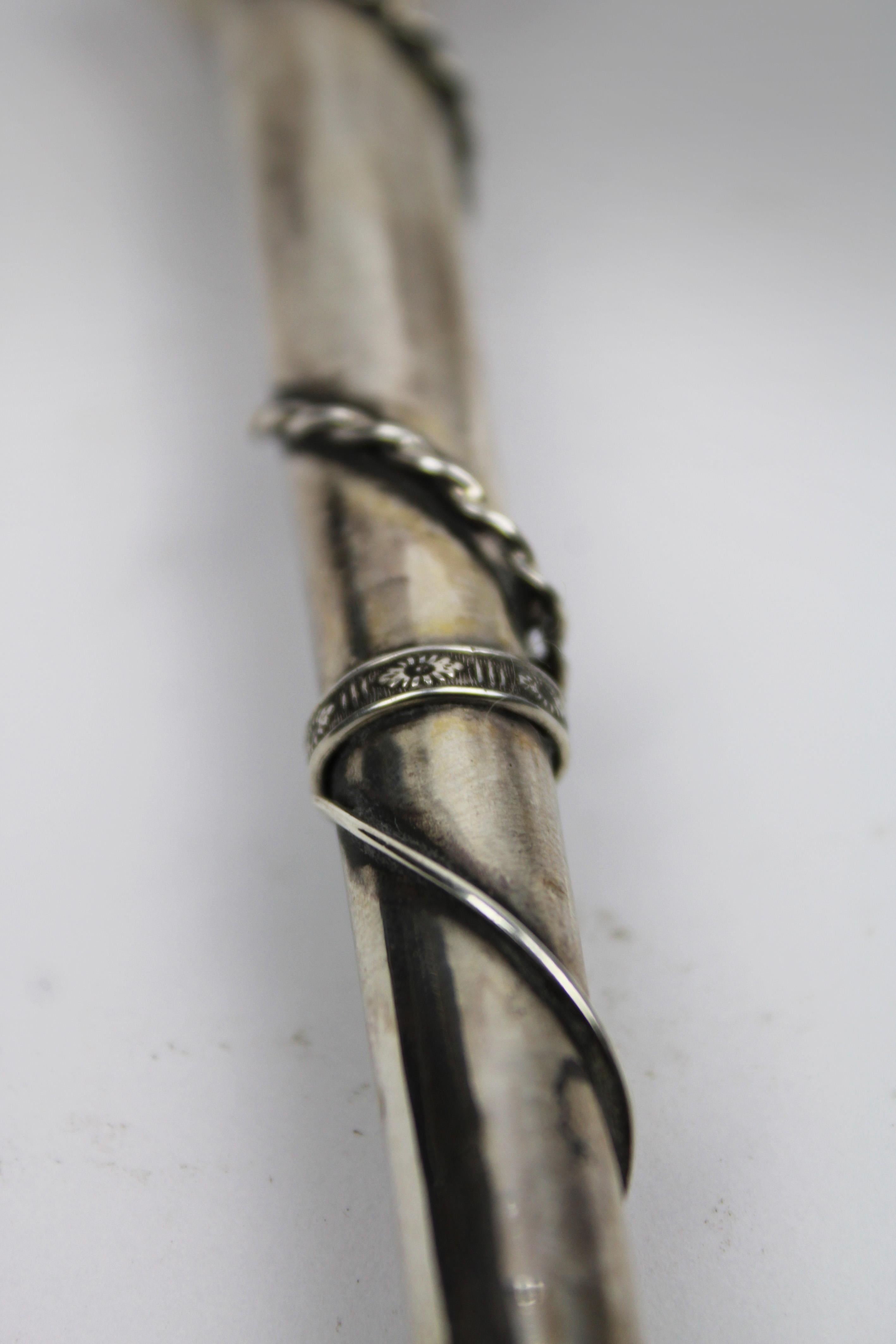 19th Century Silver Jewish Torah Pointer Yad Turquoise stone St Petersburg 1844 Russia For Sale