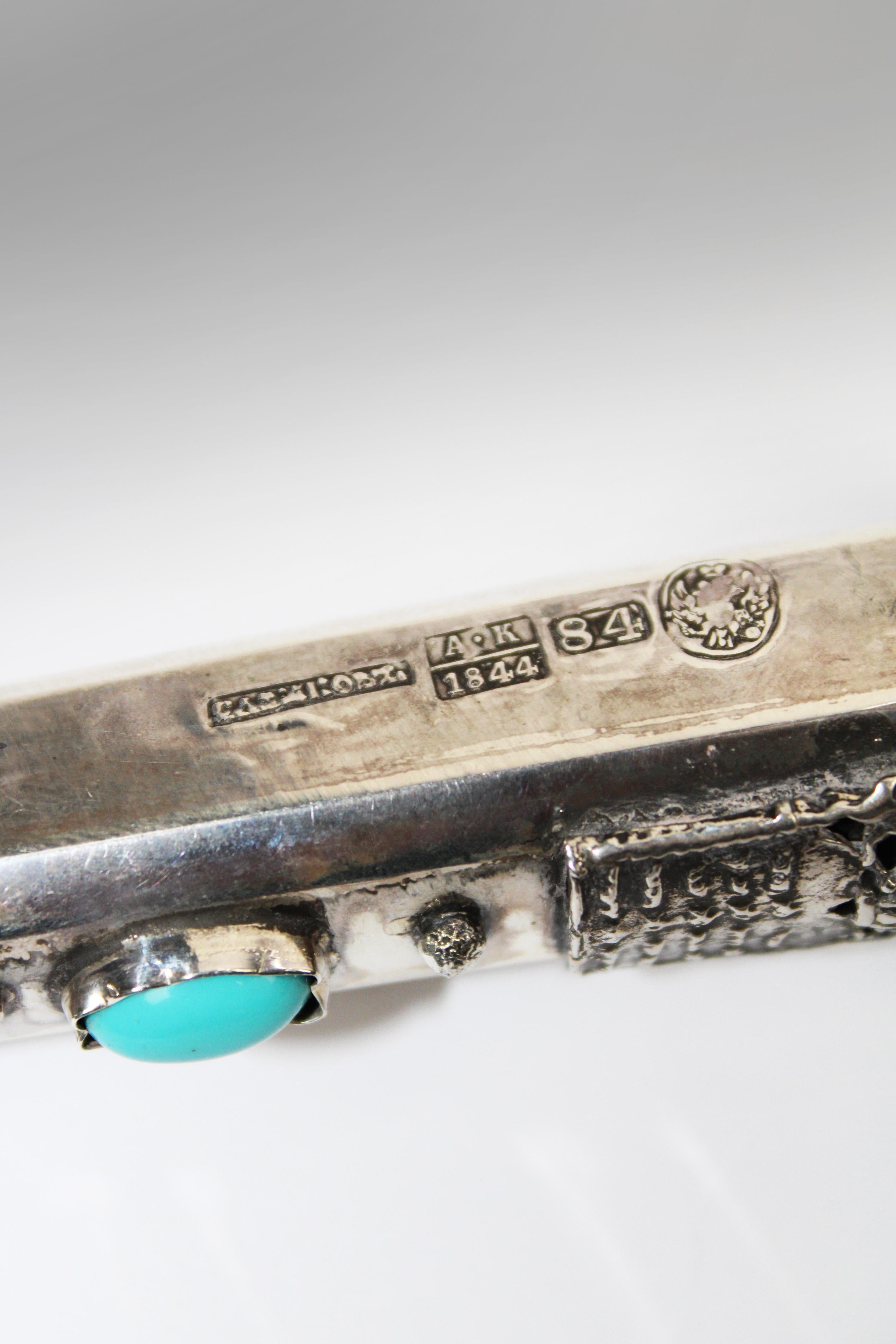 Silver Jewish Torah Pointer Yad Turquoise stone St Petersburg 1844 Russia For Sale 1