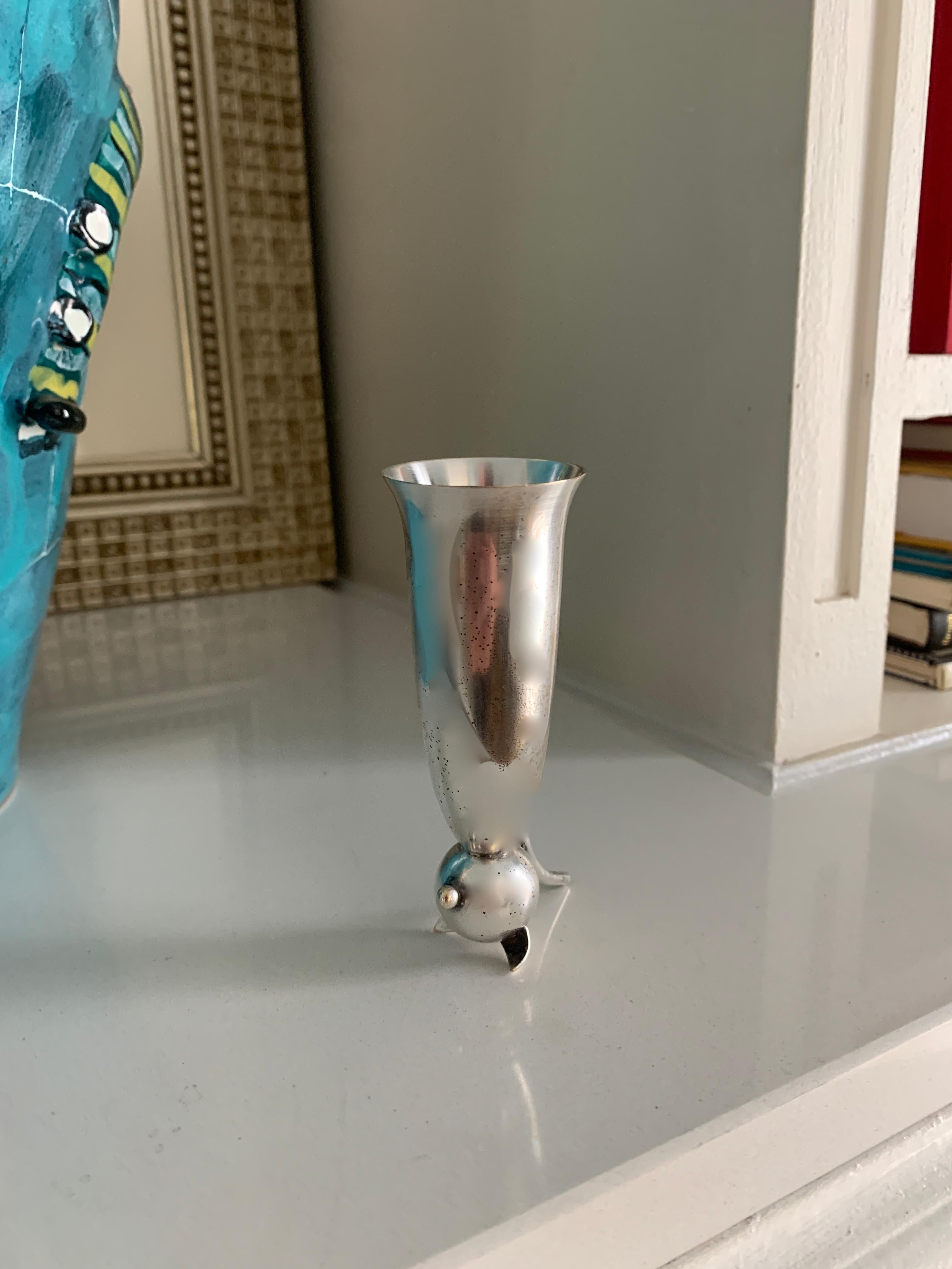 Mid-Century Modern Silver Jigger in the Shape of a Cat For Sale