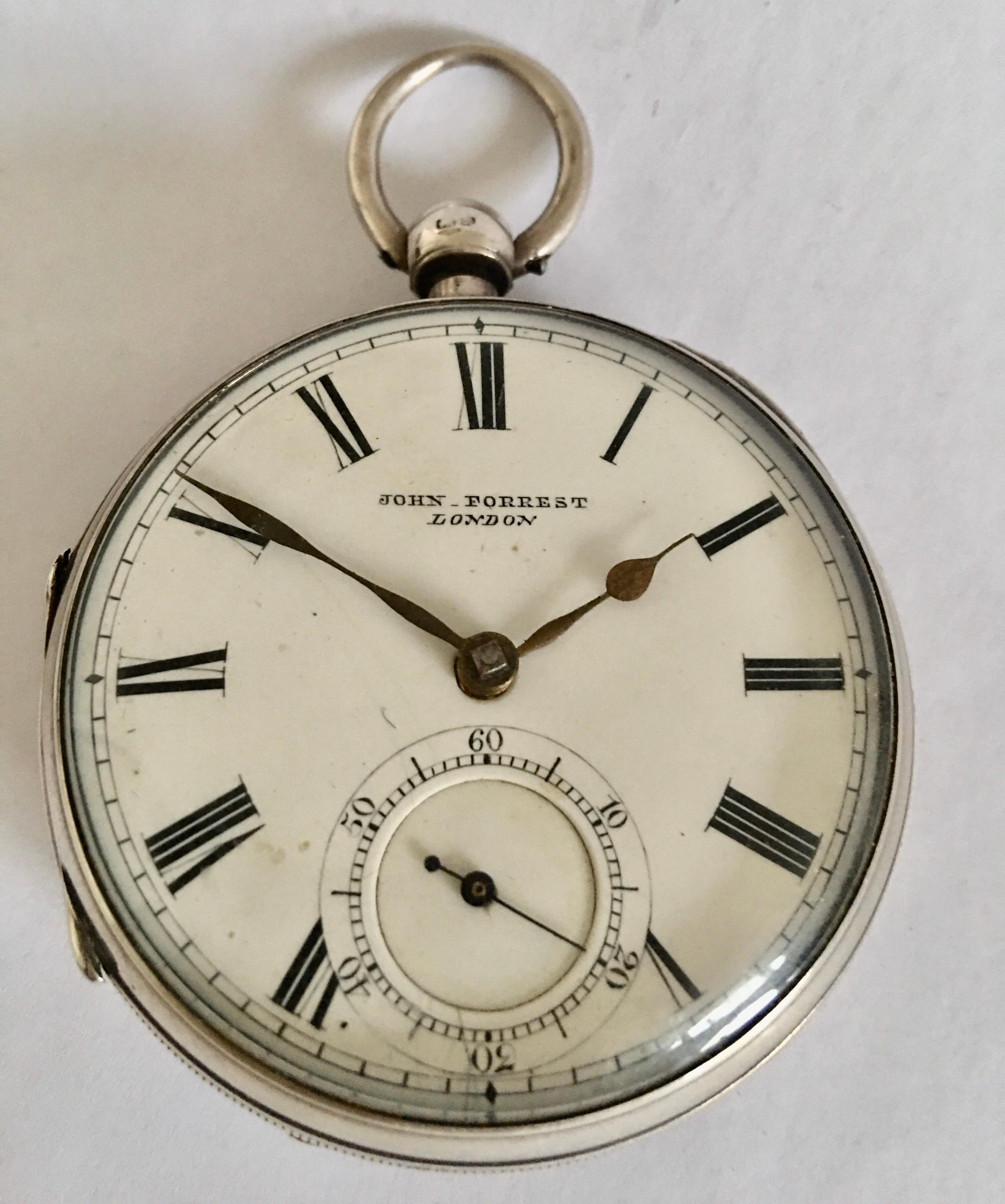 Silver John Forrest London Key-Wind Pocket Watch, circa 1880 7