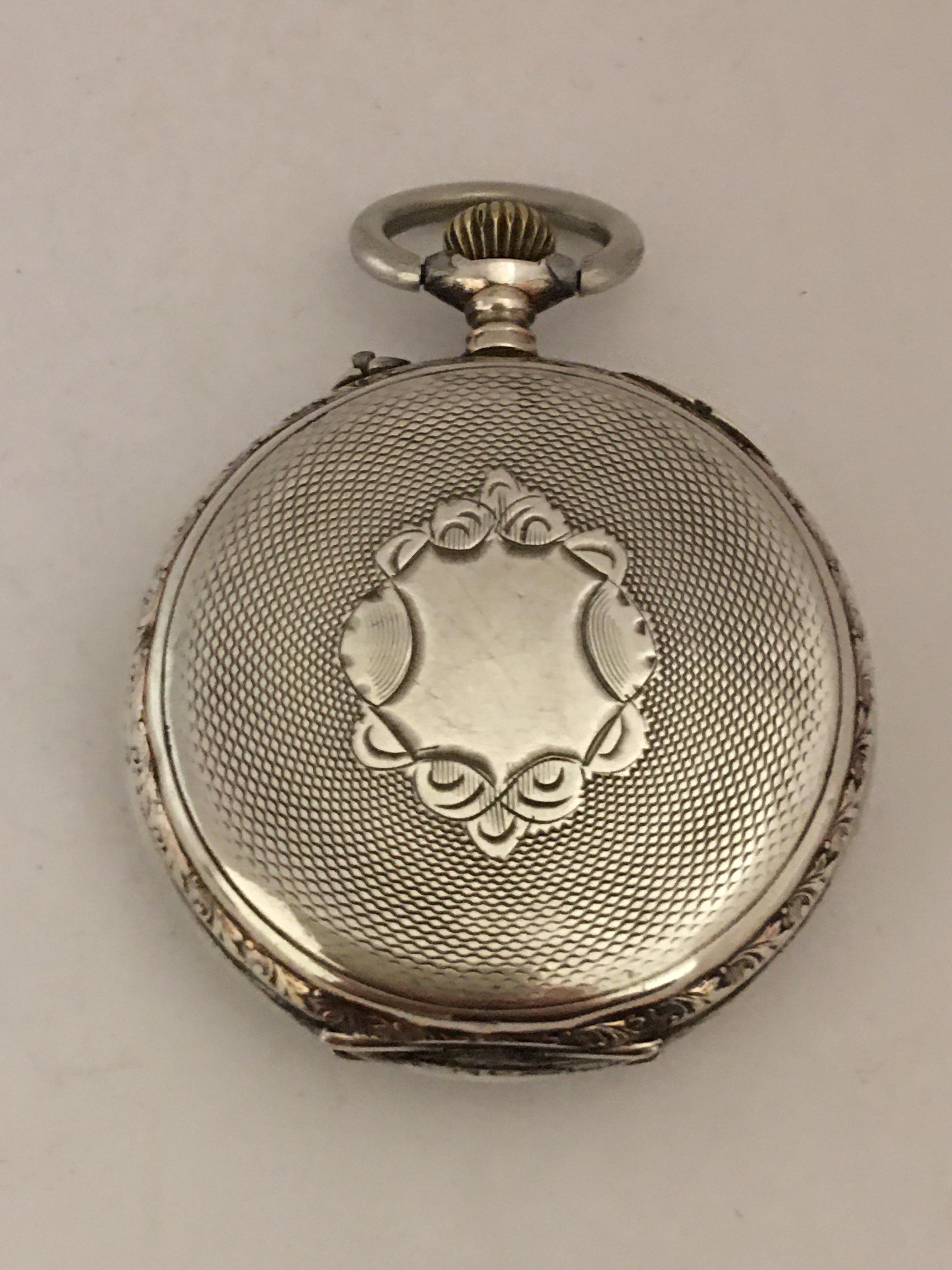 This lovely 42mm Diameter Silver Engine turned case Pocket  Watch is working and it is ticking well. Visible chipped on the edge of the enamel dial below 6 o’clock as shown.

Please study the images carefully as form part of the description.

