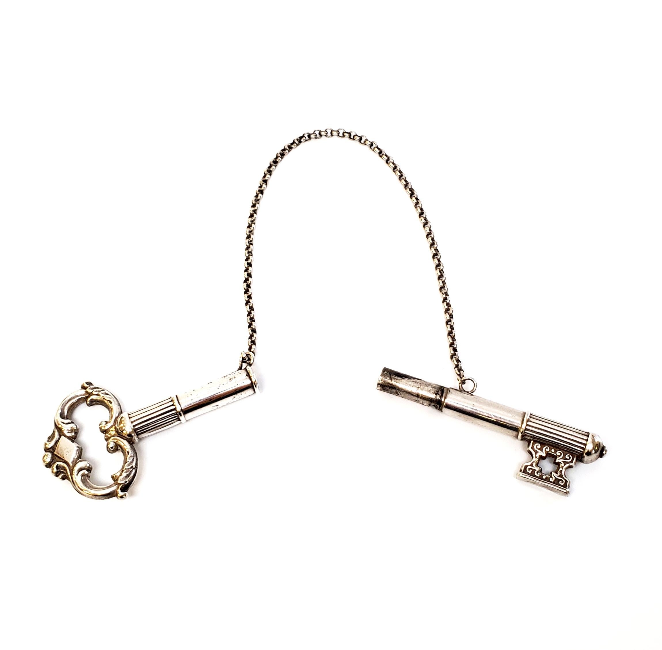 20th Century Silver Key Needle Case with Chatelaine Chain