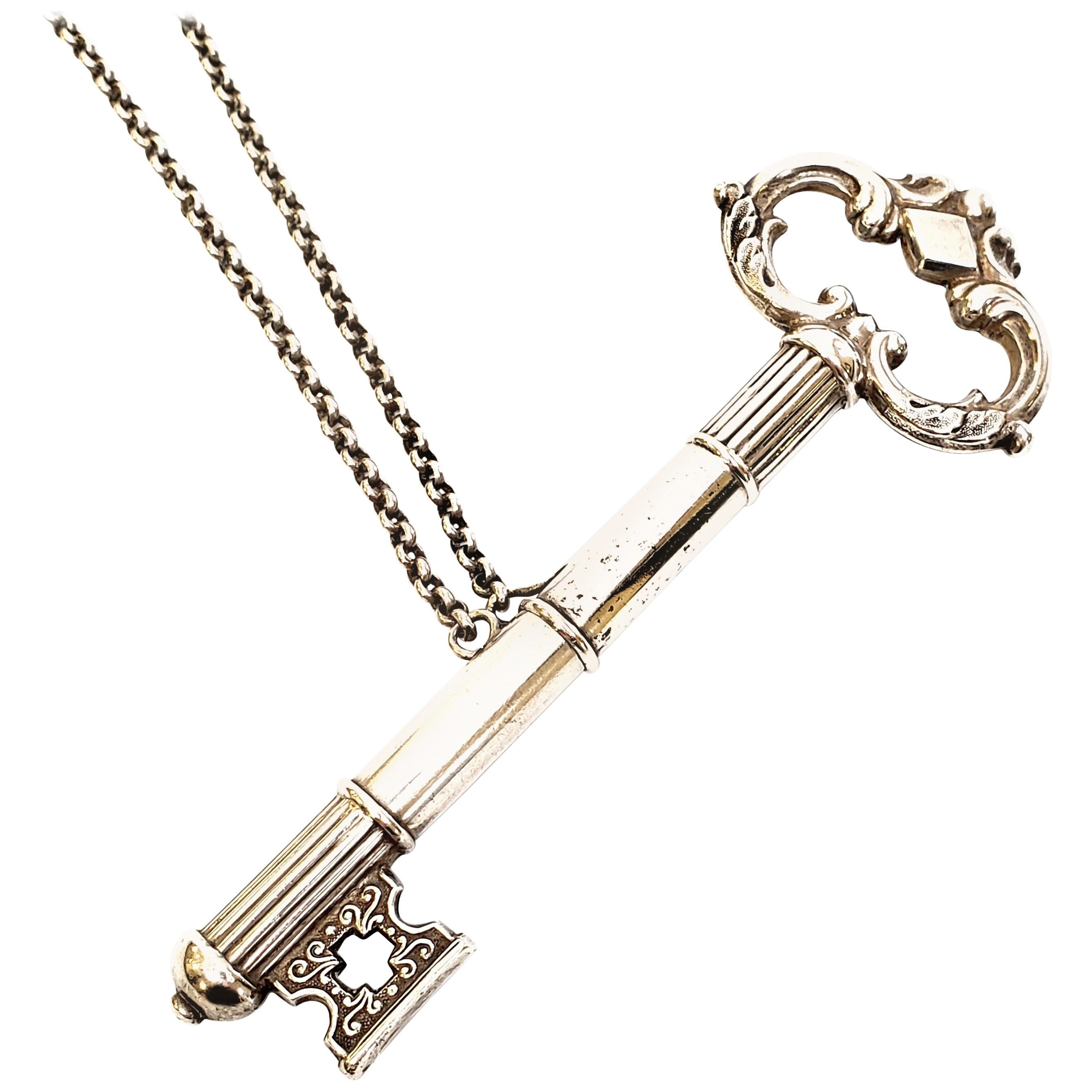 Silver Key Needle Case with Chatelaine Chain