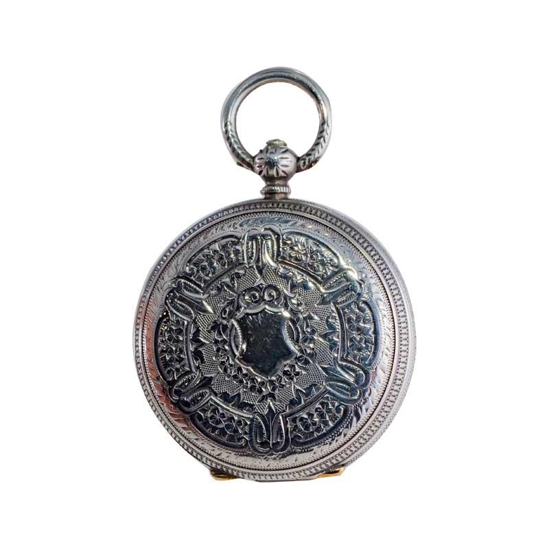 Silver Keywind Pendant Watch with Cartouche Silver and Enamel Dial 1880's 3