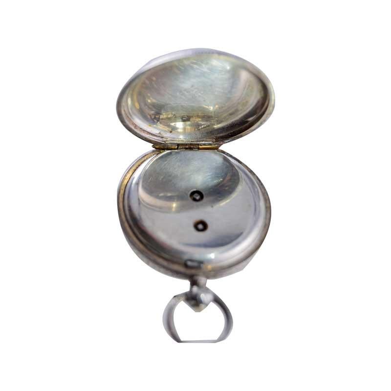 Silberne Schlüsselanhänger-Uhr mit Kartusche aus Silber und Emaille mit Zifferblatt 1880er Jahre 5