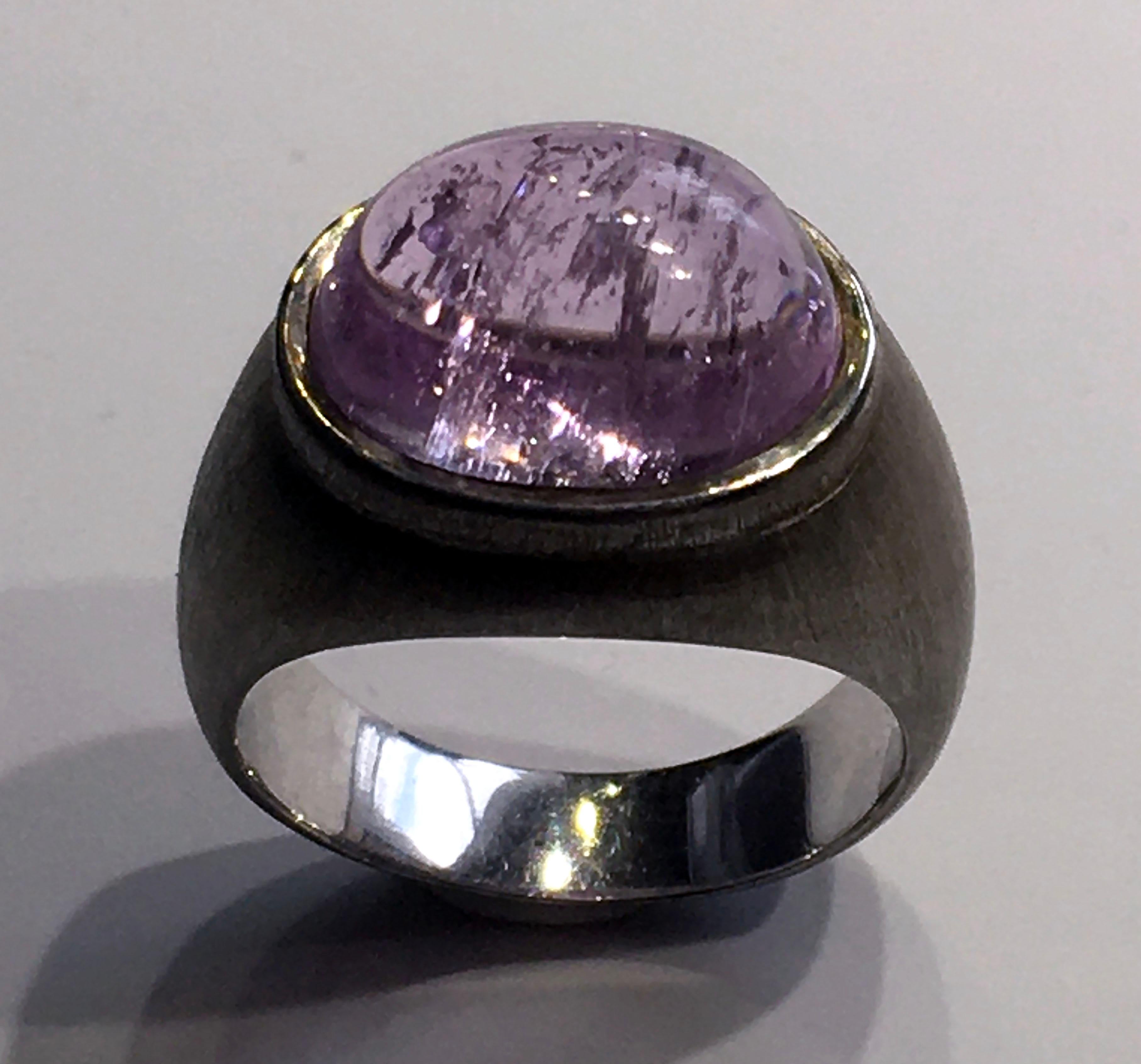 Contemporary Silver Kunzite Dome Ring For Sale