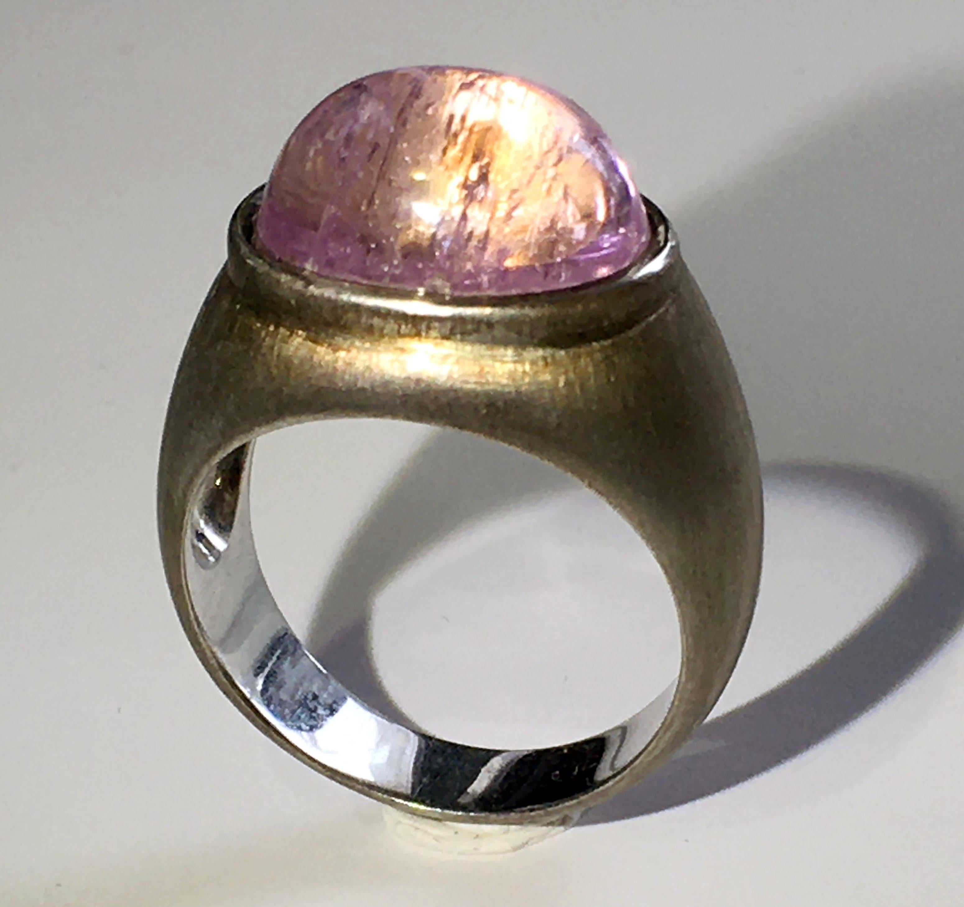 Silver Kunzite Dome Ring In New Condition For Sale In Seattle, WA