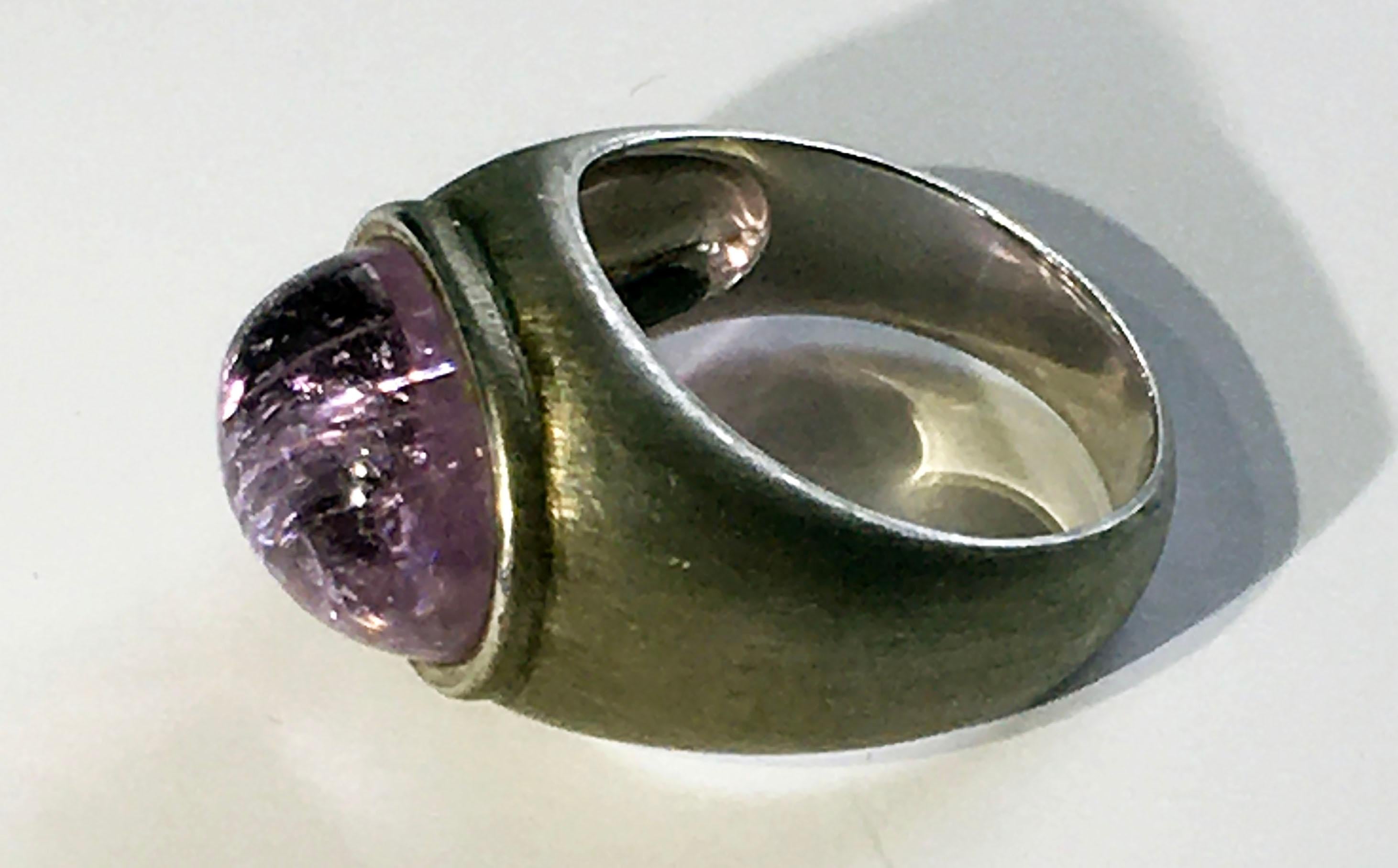 Women's or Men's Silver Kunzite Dome Ring For Sale
