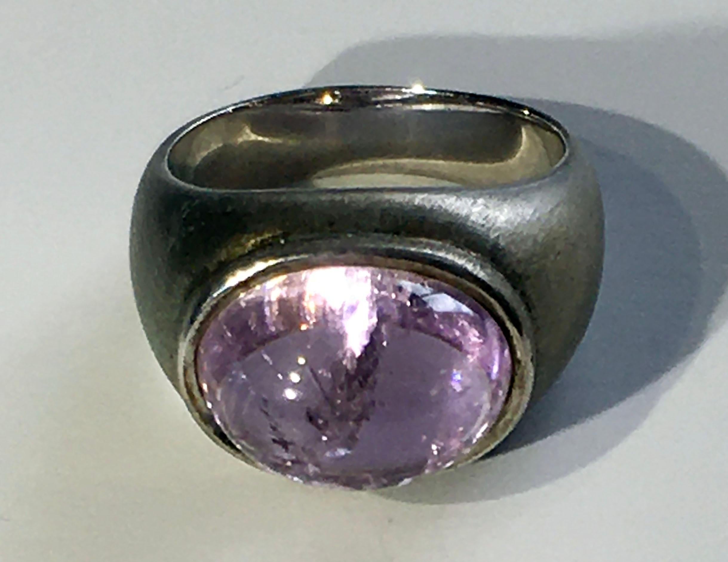Silver Kunzite Dome Ring For Sale 1