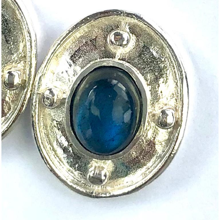 Sterling silver earrings in London blue topaz. With post and butterfly fittings.

Esther Eyre has been designing and making precious jewellery for over twenty years. She trained at Kingston and Middlesex gaining a BA in jewellery design in 1982.
