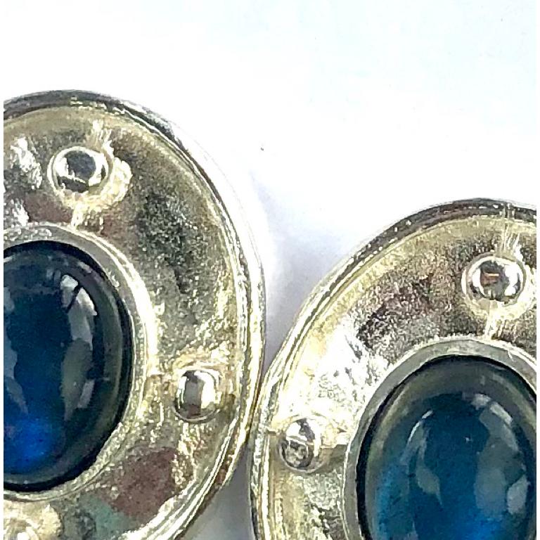 Taille cabochon Boucles d'oreilles bleues vénitiennes de Londres - argent sterling en vente
