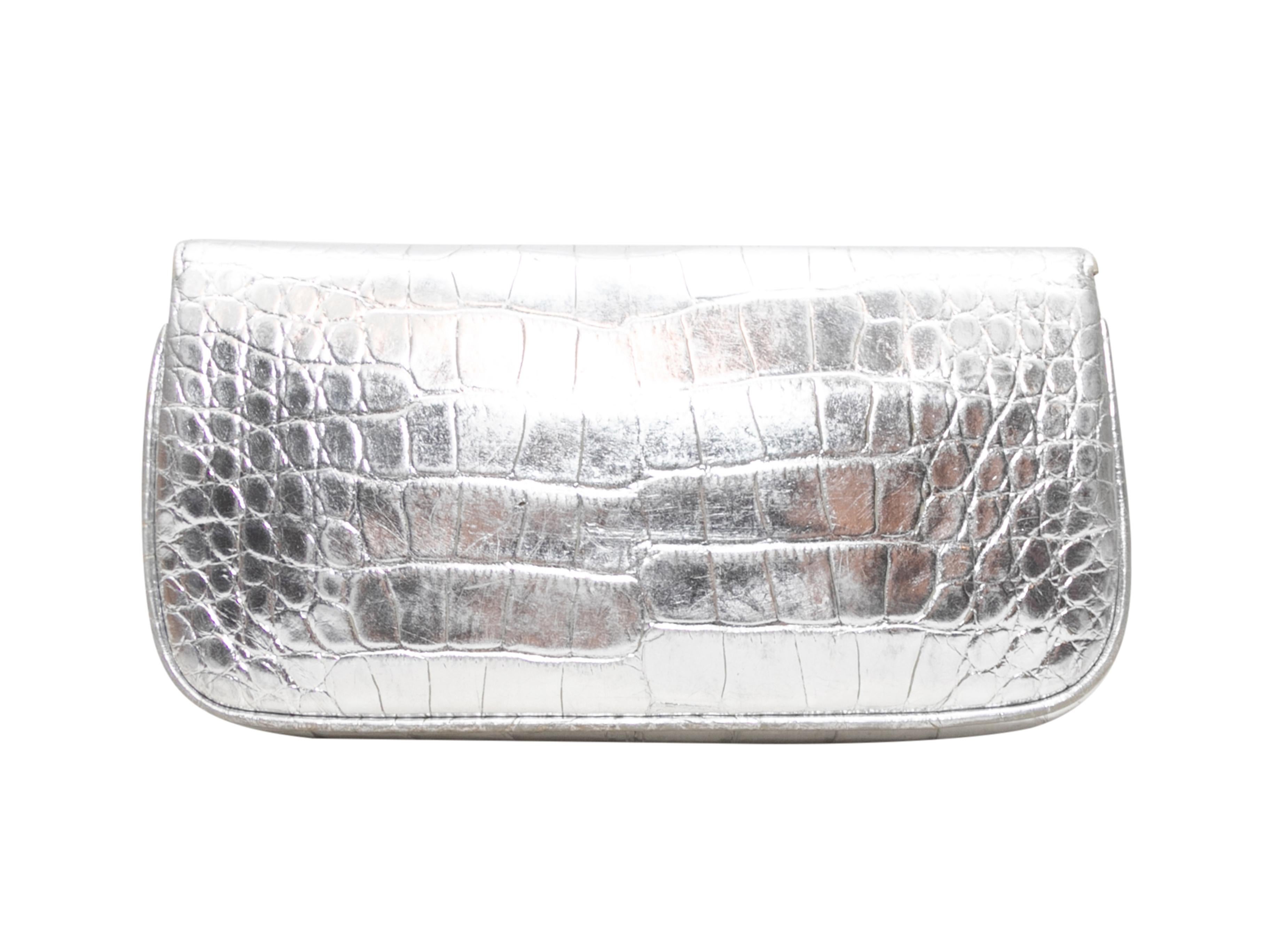 Silver Lana Marks Metallic Croc Shoulder Bag In Good Condition For Sale In New York, NY