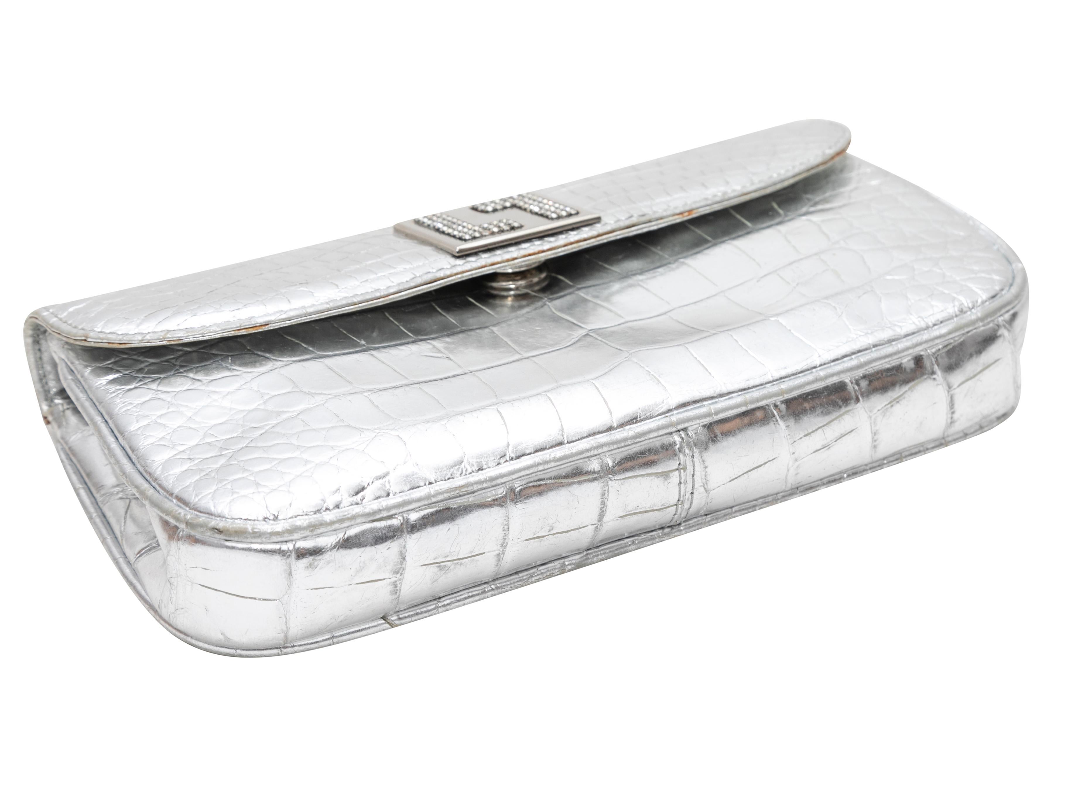 Silver Lana Marks Metallic Croc Shoulder Bag For Sale 1