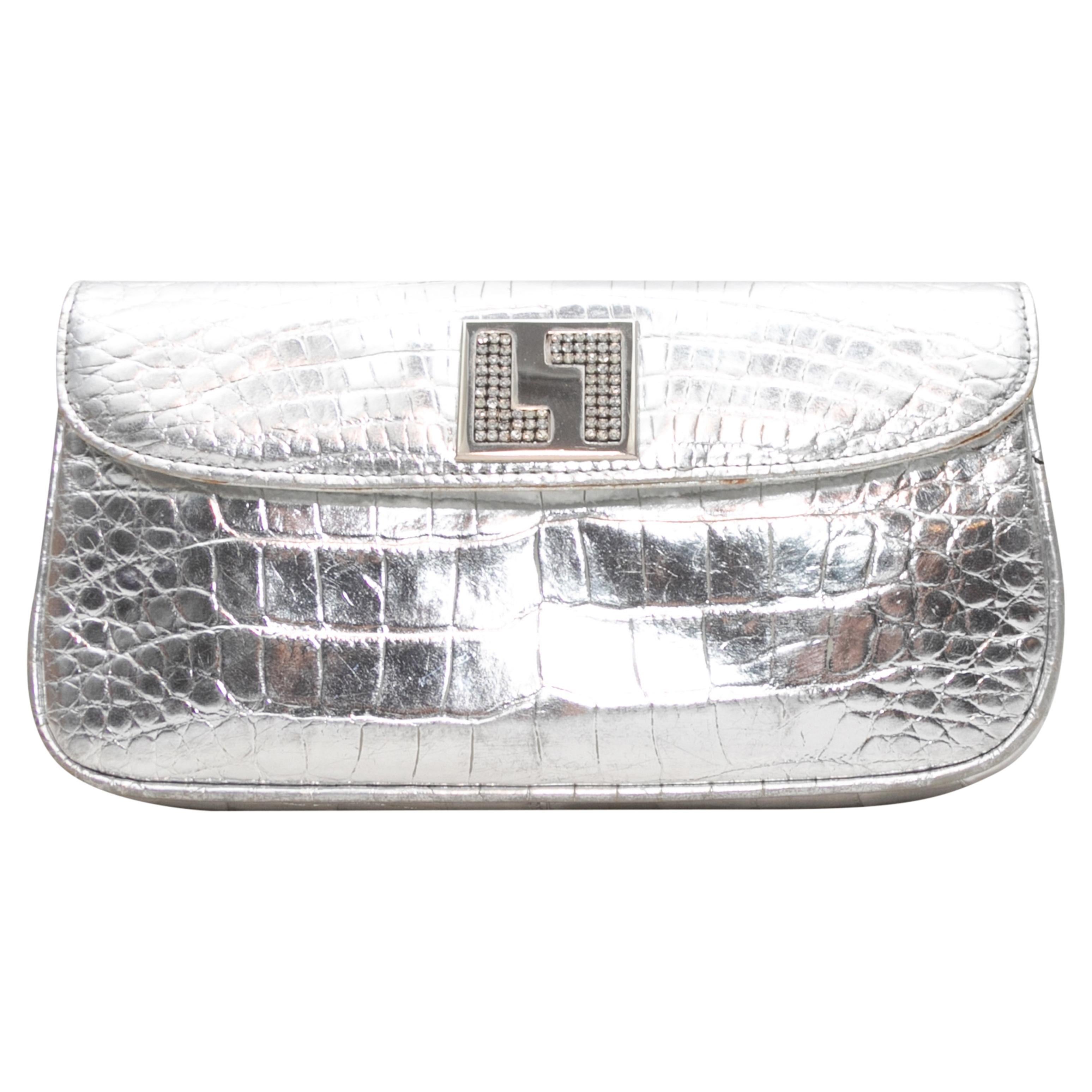 Silver Lana Marks Metallic Croc Shoulder Bag For Sale