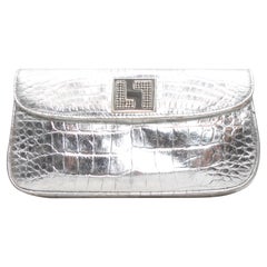 Silver Lana Marks Metallic Croc Shoulder Bag