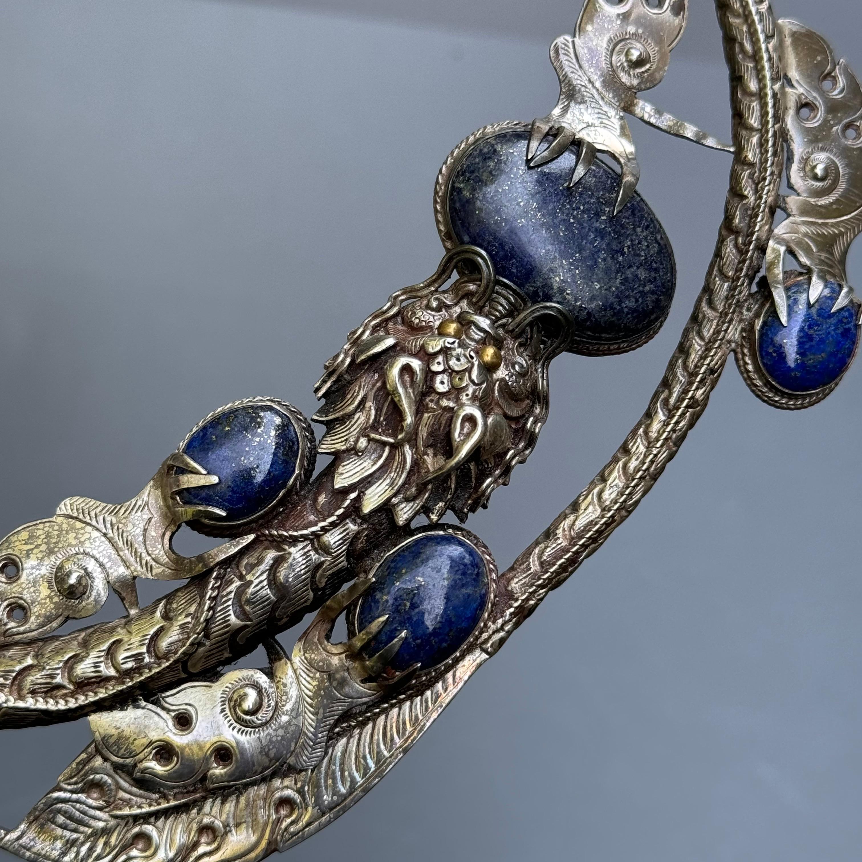 Collana in argento Lapis Dragon Torque fatta a mano in vendita 7
