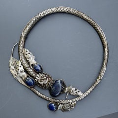 Silver Lapis Dragon Torque Necklace handmade