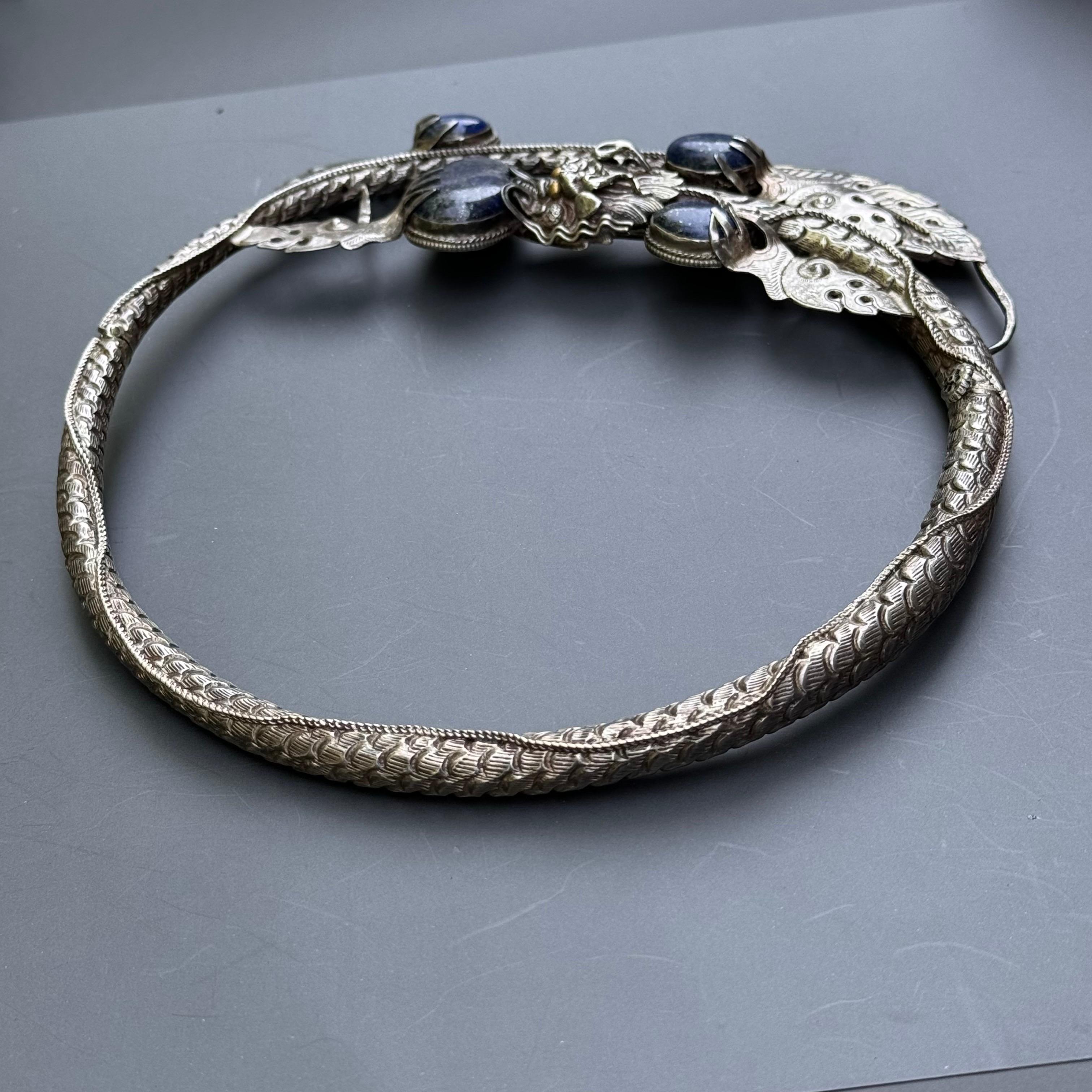 da uomo o donna Collana in argento Lapis Dragon Torque fatta a mano in vendita