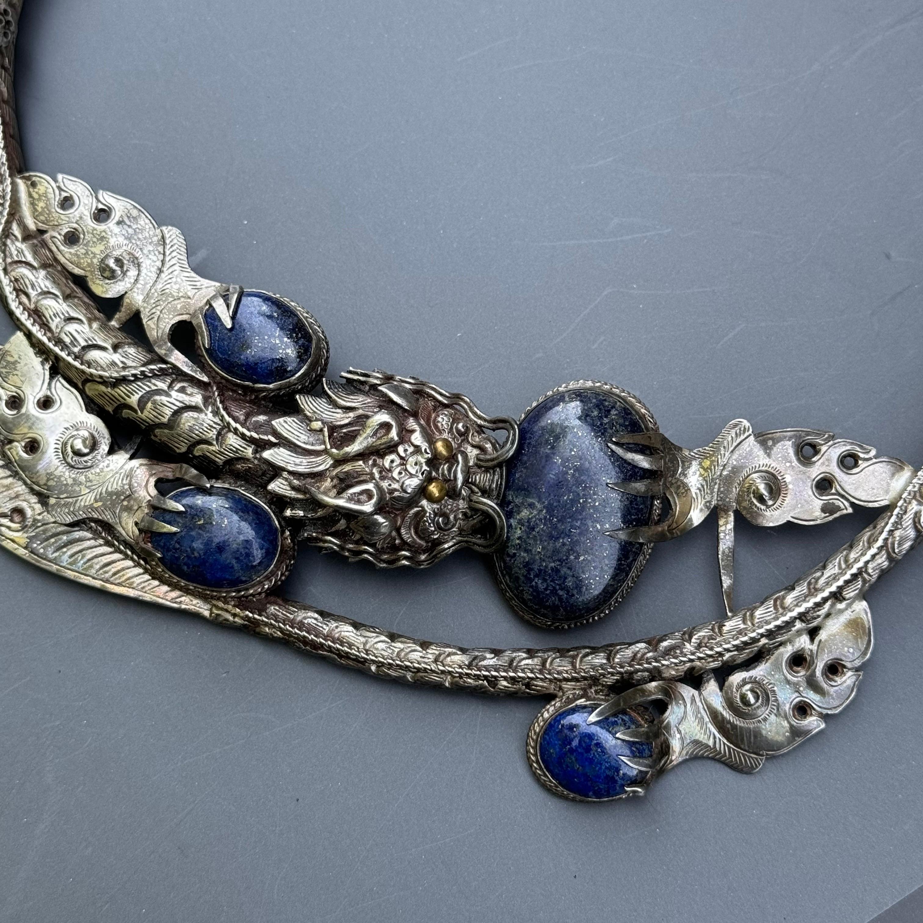 Collana in argento Lapis Dragon Torque fatta a mano in vendita 2