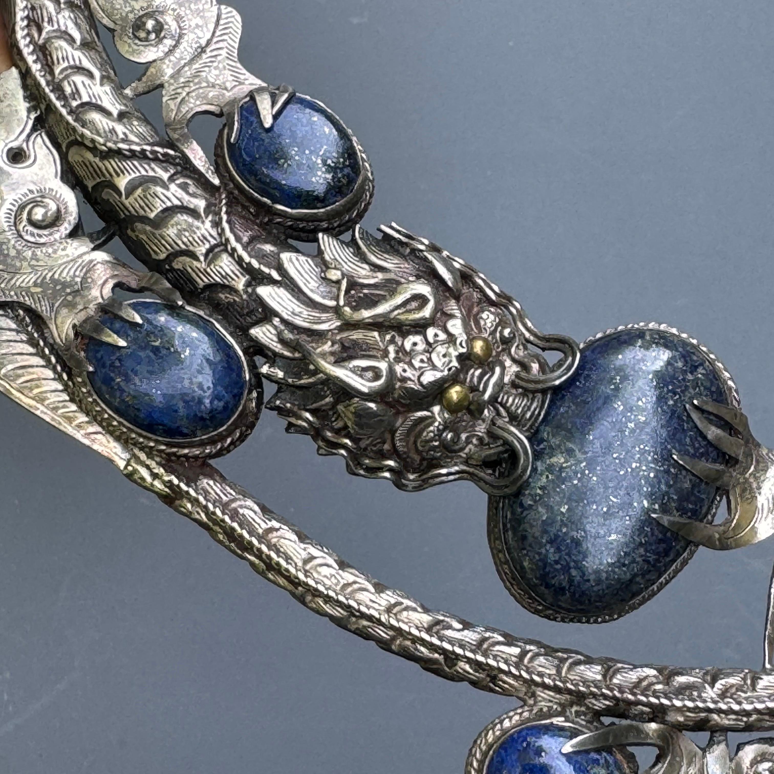 Collana in argento Lapis Dragon Torque fatta a mano in vendita 4