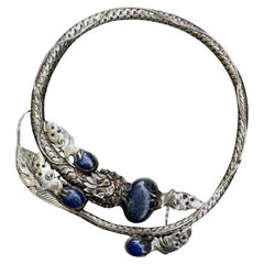 Silver Lapis Dragon Torque Necklace handmade