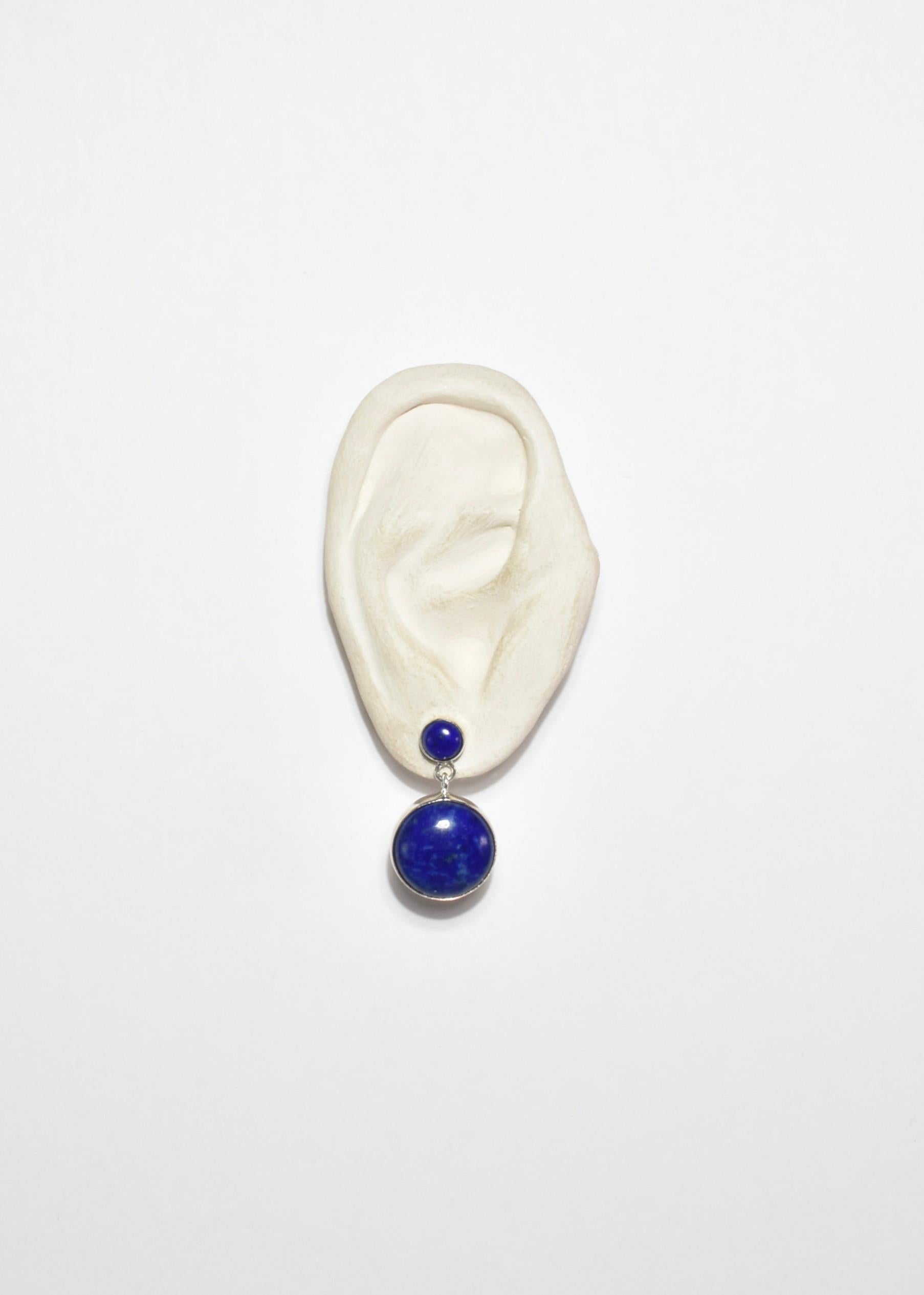 Cabochon Silver Lapis Earrings For Sale