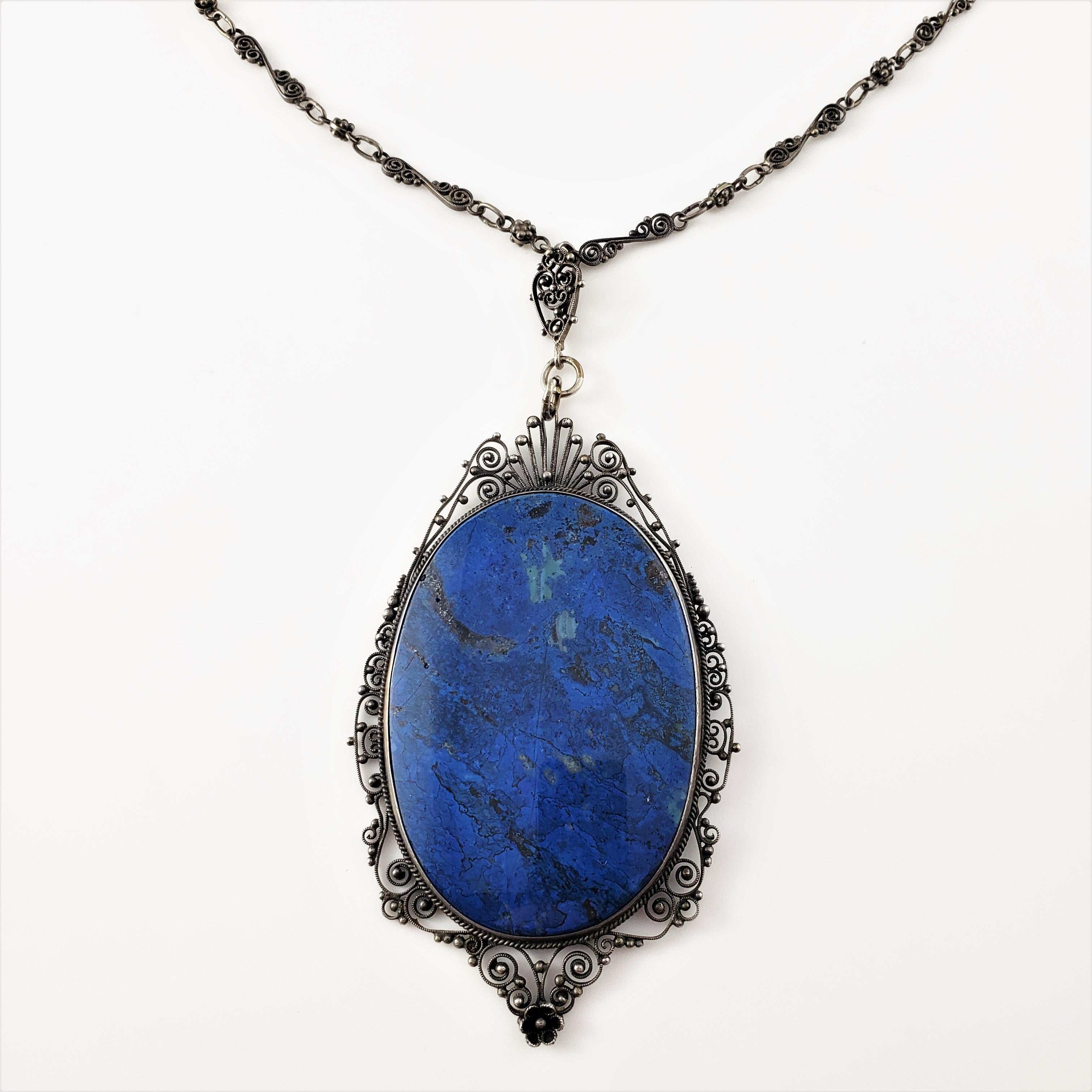 Silver Large Filigree Lapis Pendant Necklace 3